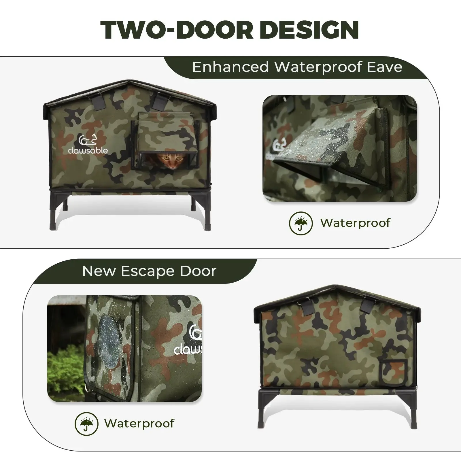2-Door Premium Lift-Top Roof Elevated Heated Outdoor Cat House Large