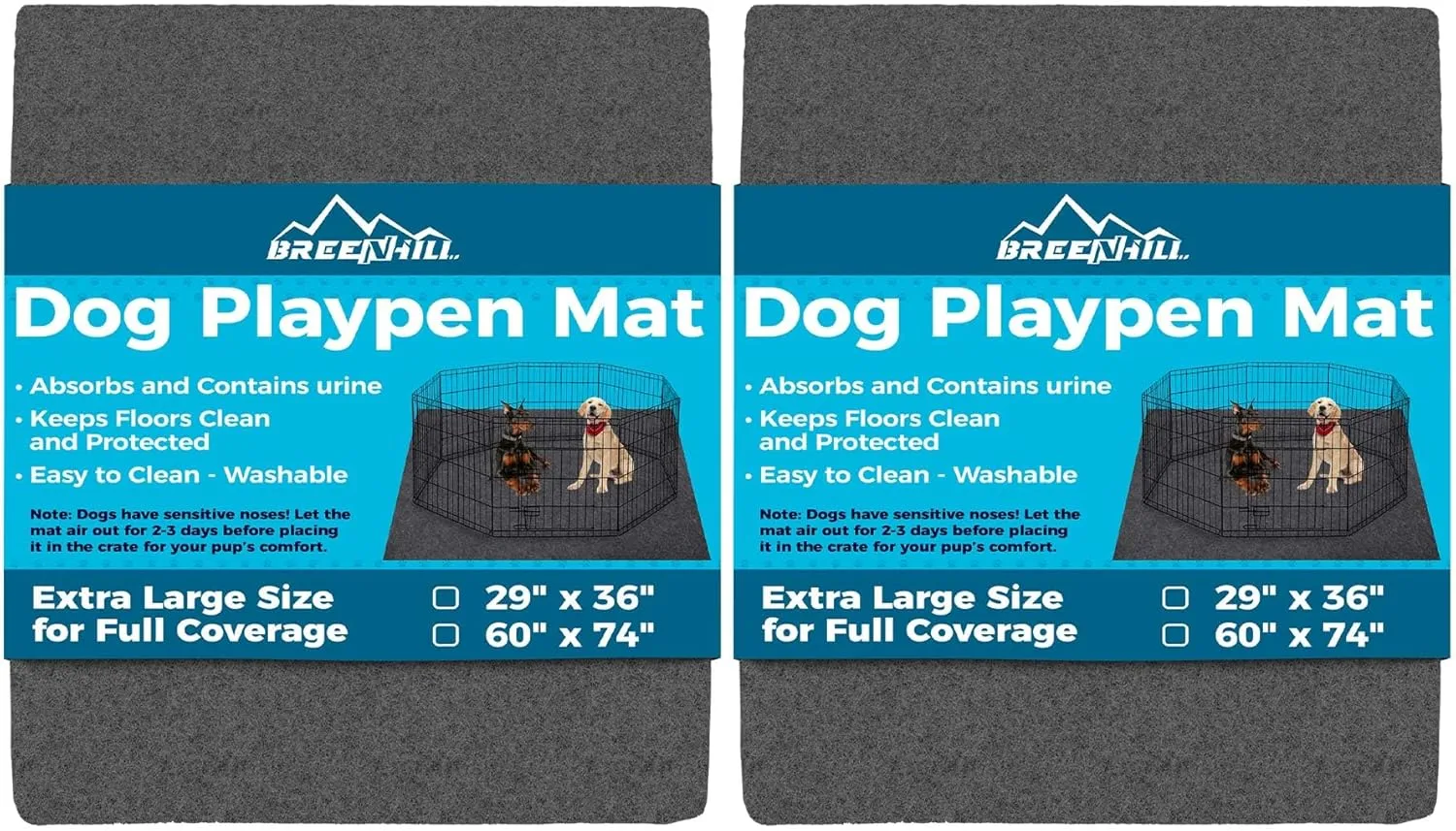 2-Pack Dog Playpen Mat, (29" x 36"), Washable Pee Pads for Dogs, Absorbent, Waterproof, Reusable Puppy Pads for Training, Whelping, Housebreaking, Incontinence, and Crate/Kennel