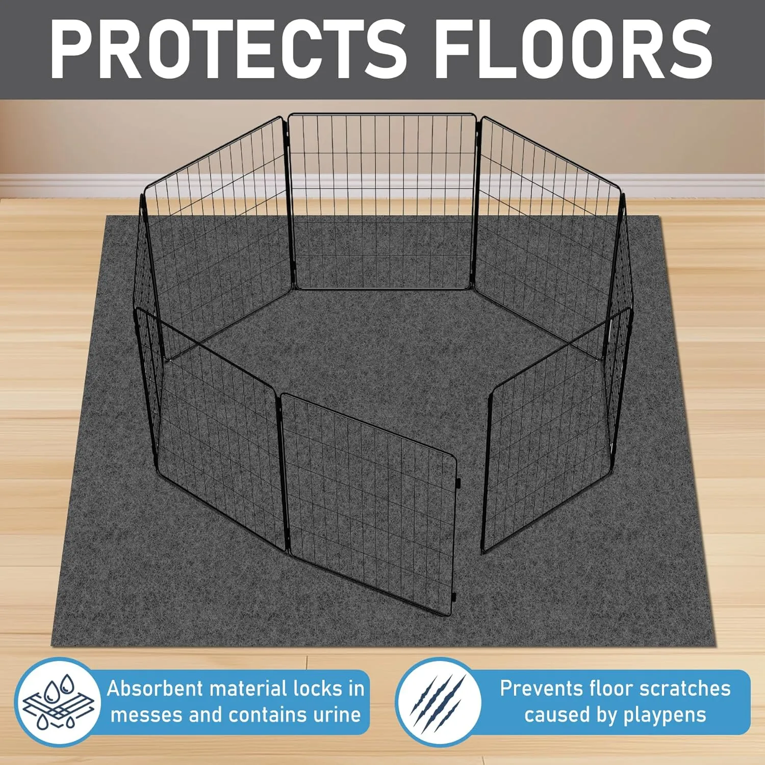 2-Pack Dog Playpen Mat, (29" x 36"), Washable Pee Pads for Dogs, Absorbent, Waterproof, Reusable Puppy Pads for Training, Whelping, Housebreaking, Incontinence, and Crate/Kennel