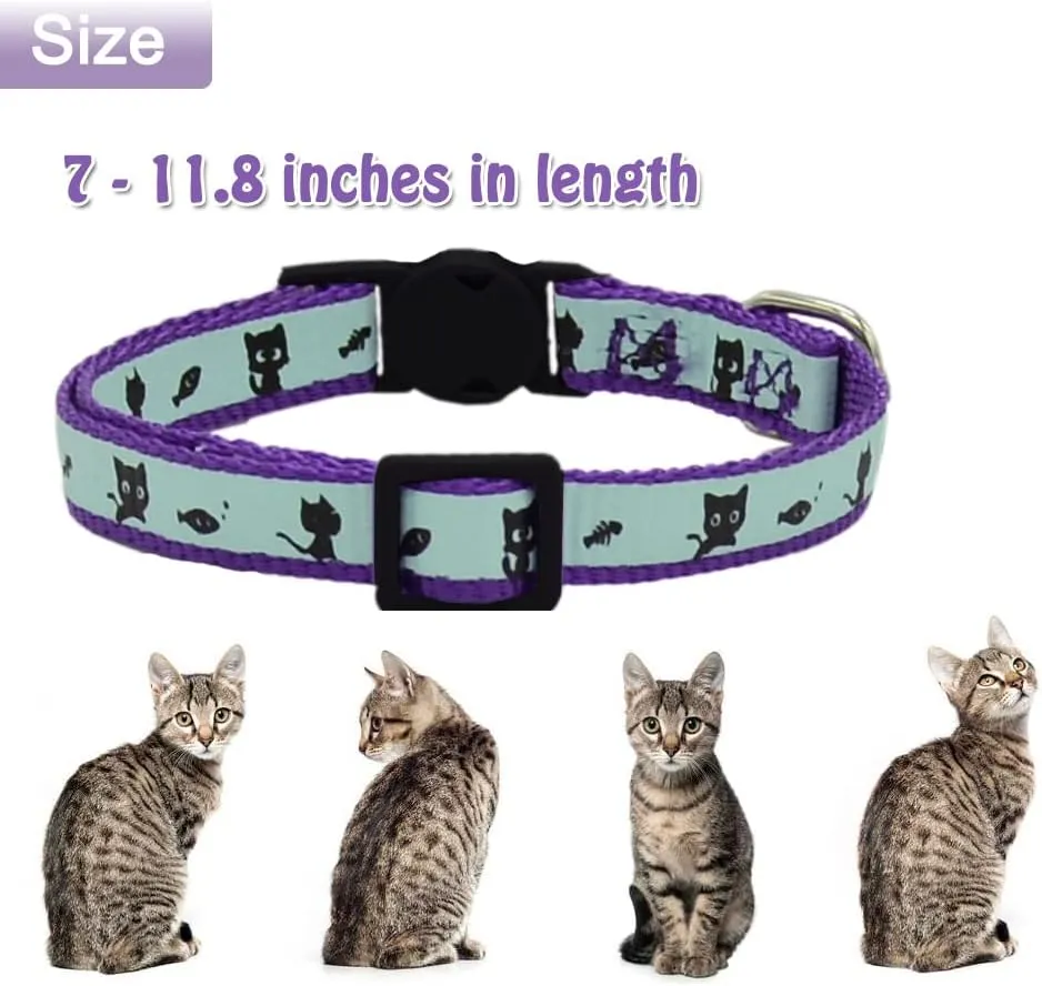2 Pack Glow in The Dark Cat Collar with Bell Breakaway Safety Cat Puppy Collars with Pendant Red and Purple