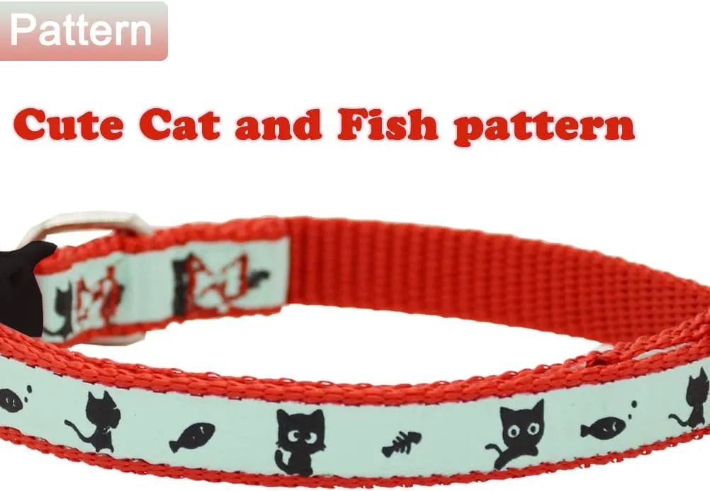 2 Pack Glow in The Dark Cat Collar with Bell Breakaway Safety Cat Puppy Collars with Pendant Red and Purple