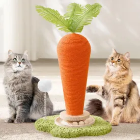 24' H Cat Scratching Post Carrot with Catnip, Cute Cat Scratcher Post with Durable Natural Wooden Turntable Toy, Carrot Shape Design Cat Toy Cat Tree Sisal Scratcher for Indoor Cats (Cloud Base)