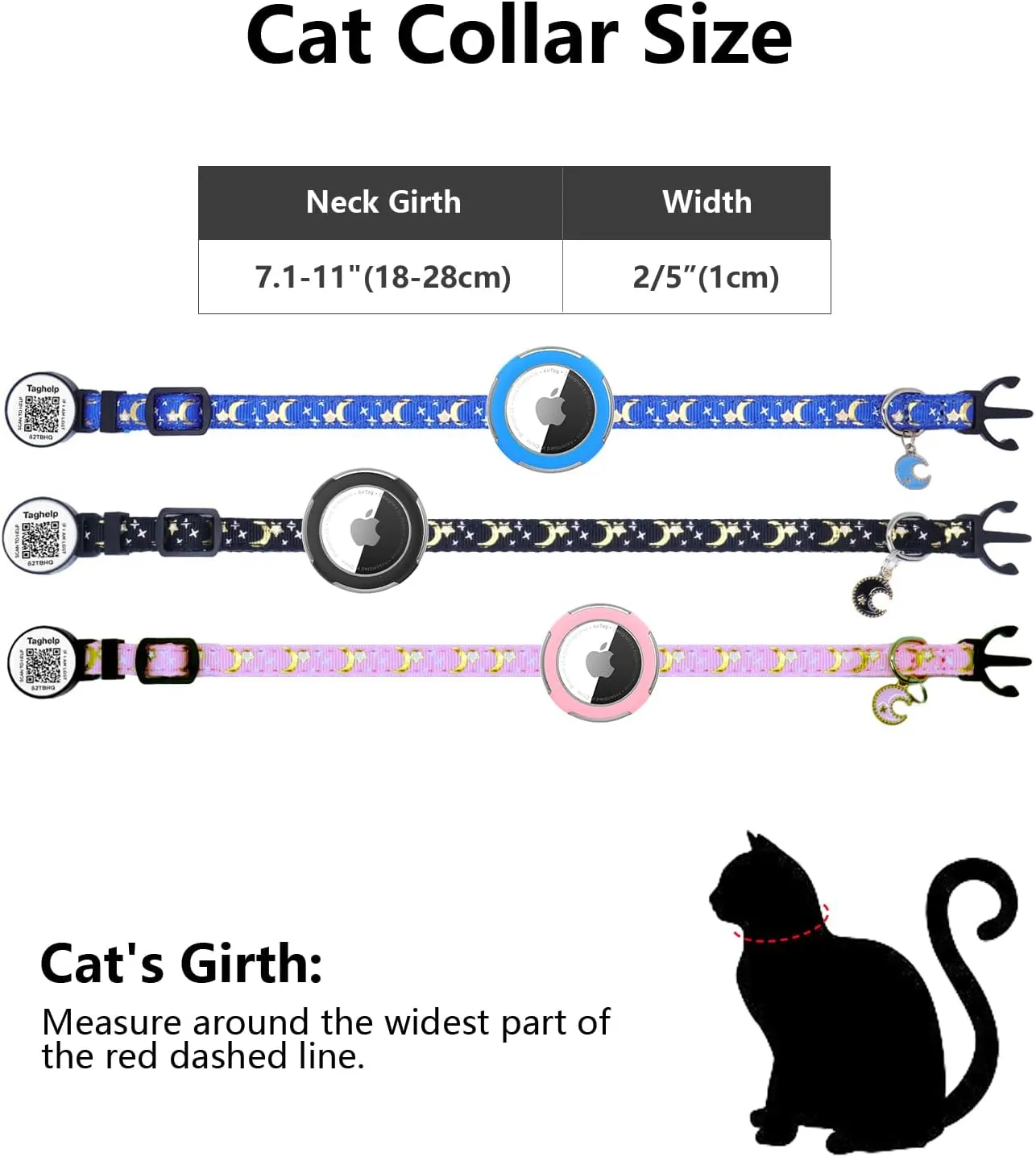 2PCS Breakaway Cat Collars with Bell & Moons Stars Design - Cute Adjustable Kitten Collars with Glow in The Dark Pendant & Waterproof AirTag Holder - Safe & Stylish for Cats(Pink&Blue)