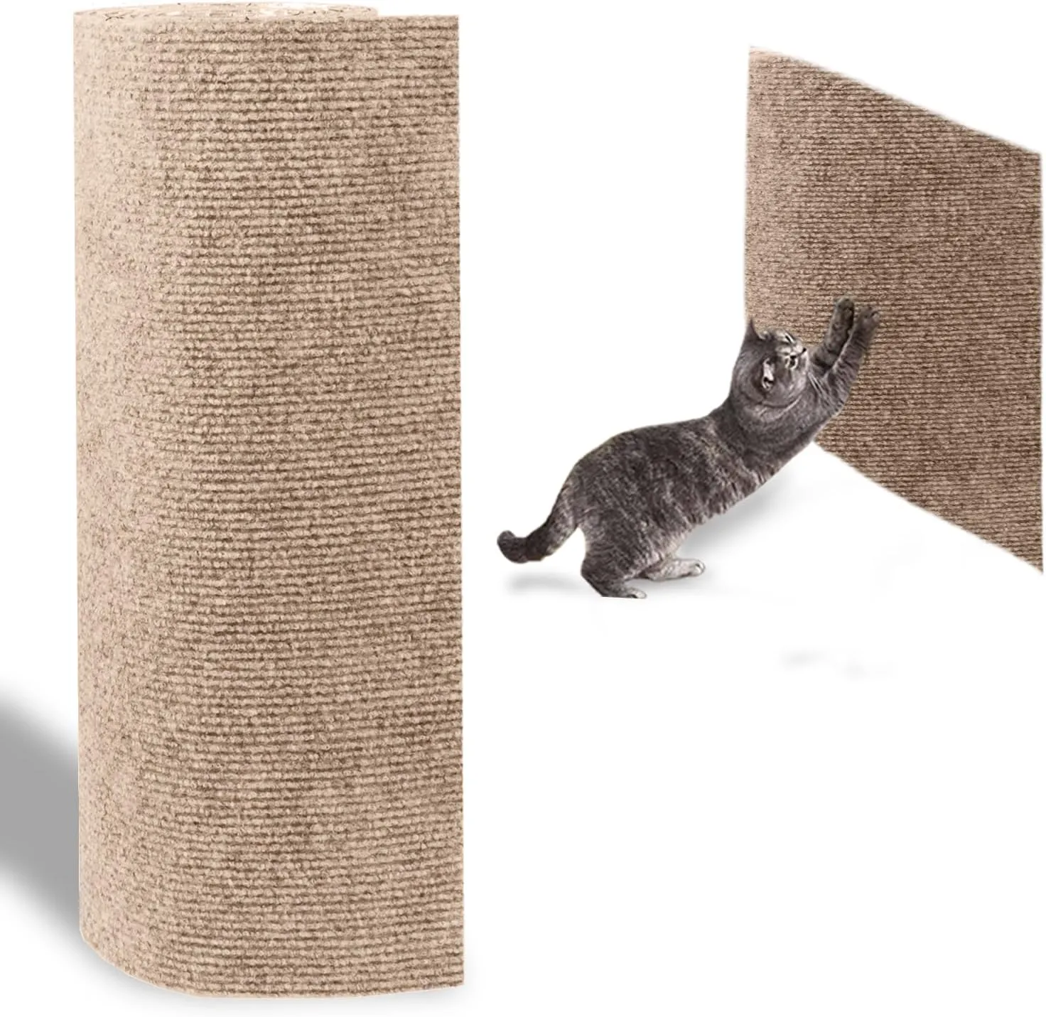 98.4" x 15.8" Trimmable Replacement Cat Carpet, Self-Adhesive Scratch Mat for Furniture - Cat Scratch Furniture Protector - Khaki