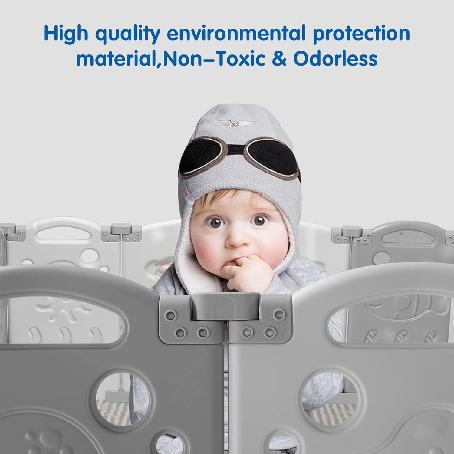 Albott Baby Playpen, Upgraded 14 Panels Foldable Baby Fence with Game Panel and Safety Gate, Adjustable Shape, Portable Play Yards for Children Toddlers Indoors or Outdoors (White Grey,14 Panel)