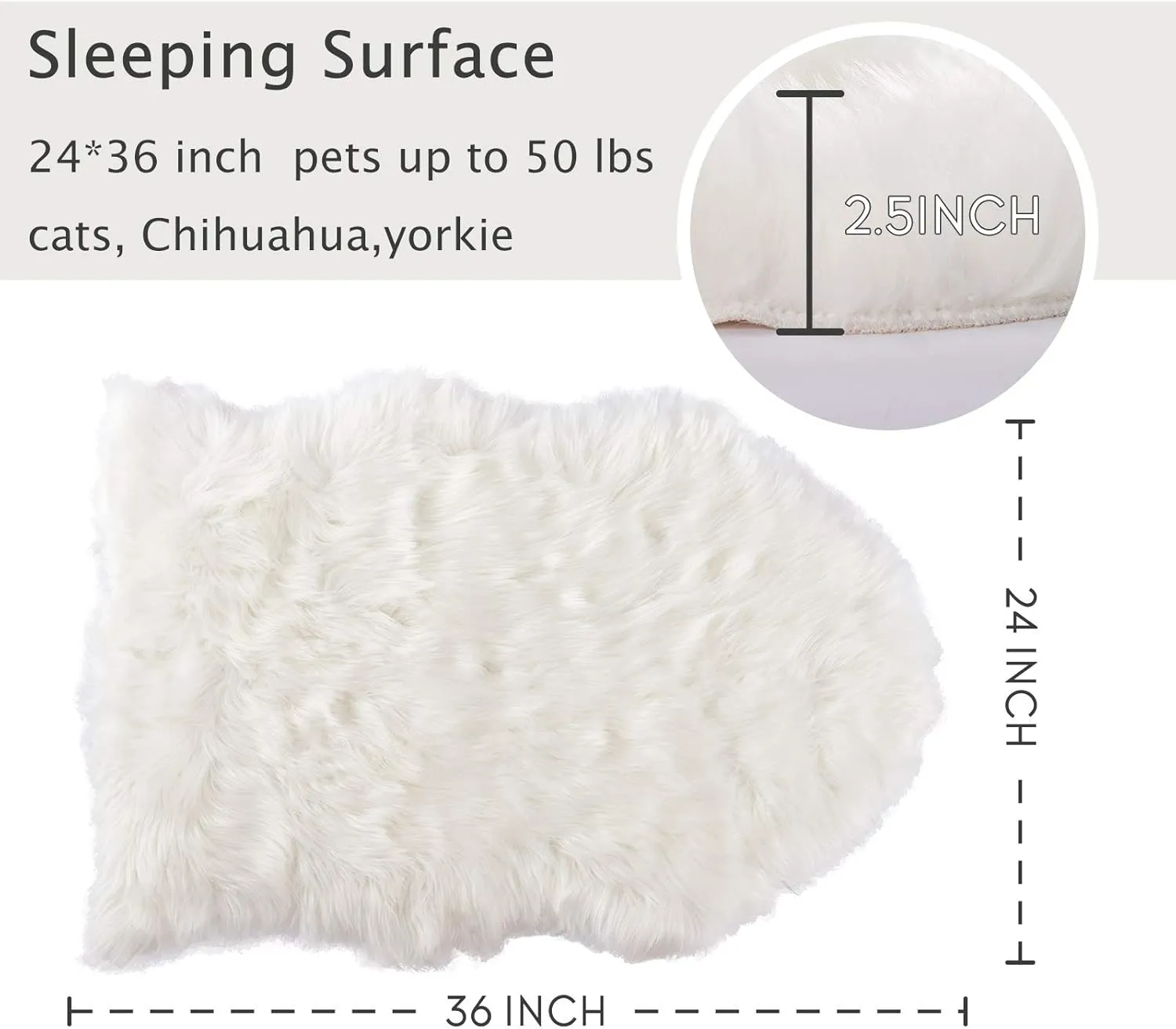 Asrug Faux Fur Dog Rug Plush and Fluffy Dog Mat Ultra Cozy Pet Throw Rug for Dogs Cats, Luxury Soft Faux Sheepskin Chair Cover Seat Pad Shag Fur Area Rugs for Bedroom, White, 24 by 36 inches