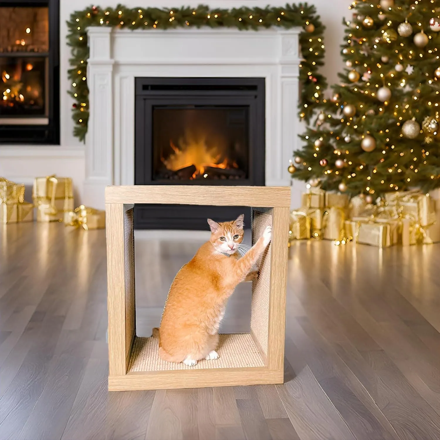 Bailey Cat Scratcher, Wooden Cat Scratcher and End Table, Sisal Scratching Furniture Post for Cats and Kittens, Interior Design Scratching Post, Driftwood - Light Wood Veneer