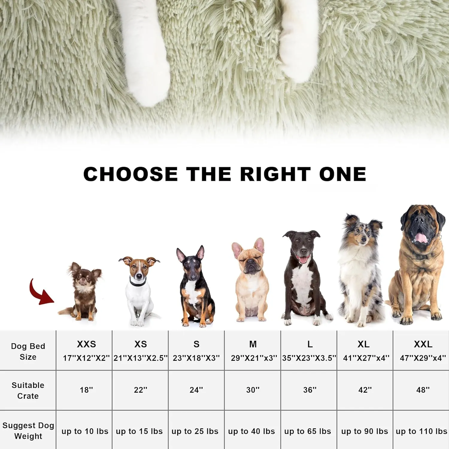 Bedfolks Waterproof Crate Bed, Plush Dog & Cat Kennel Pad with Removable Cover, Faux Fur, Washable, 17"x12", Sage Green