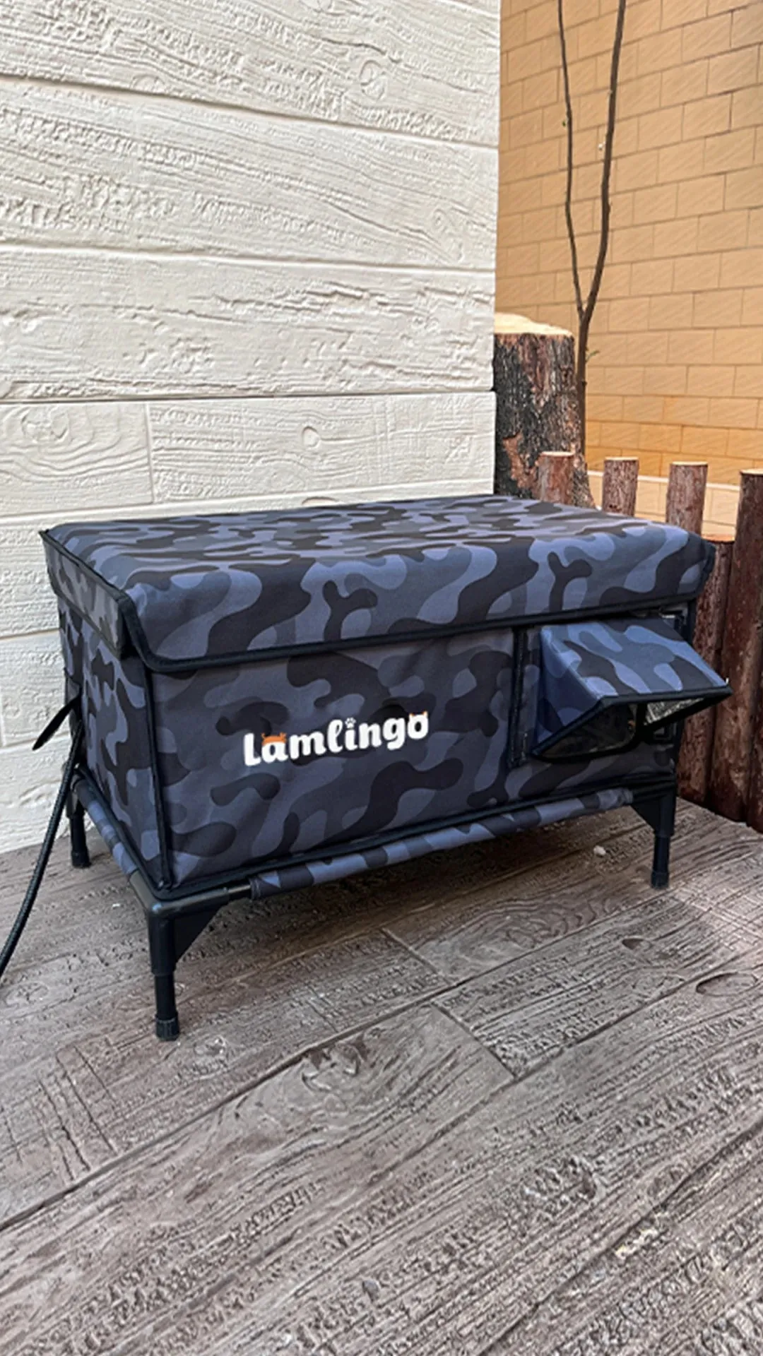 Black Camouflage Double Door High Leg Outdoor Heated Cat House