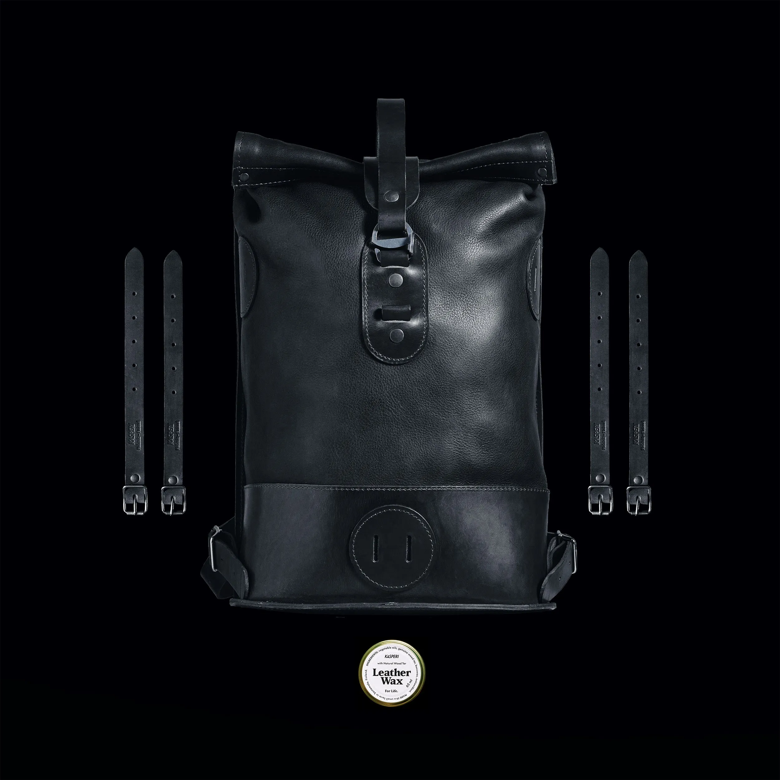 Black Small Fold Top – Leather Backpack