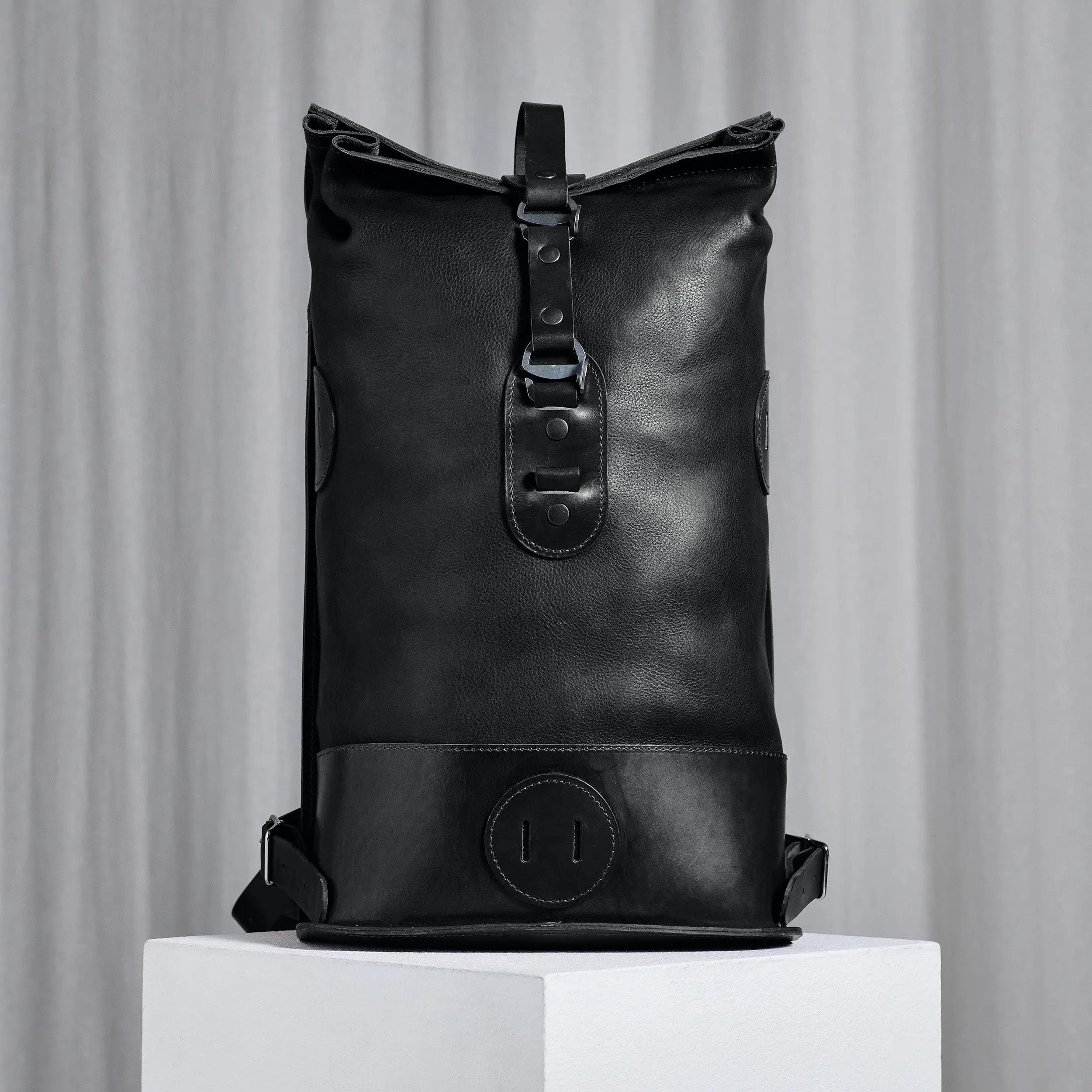 Black Small Fold Top – Leather Backpack