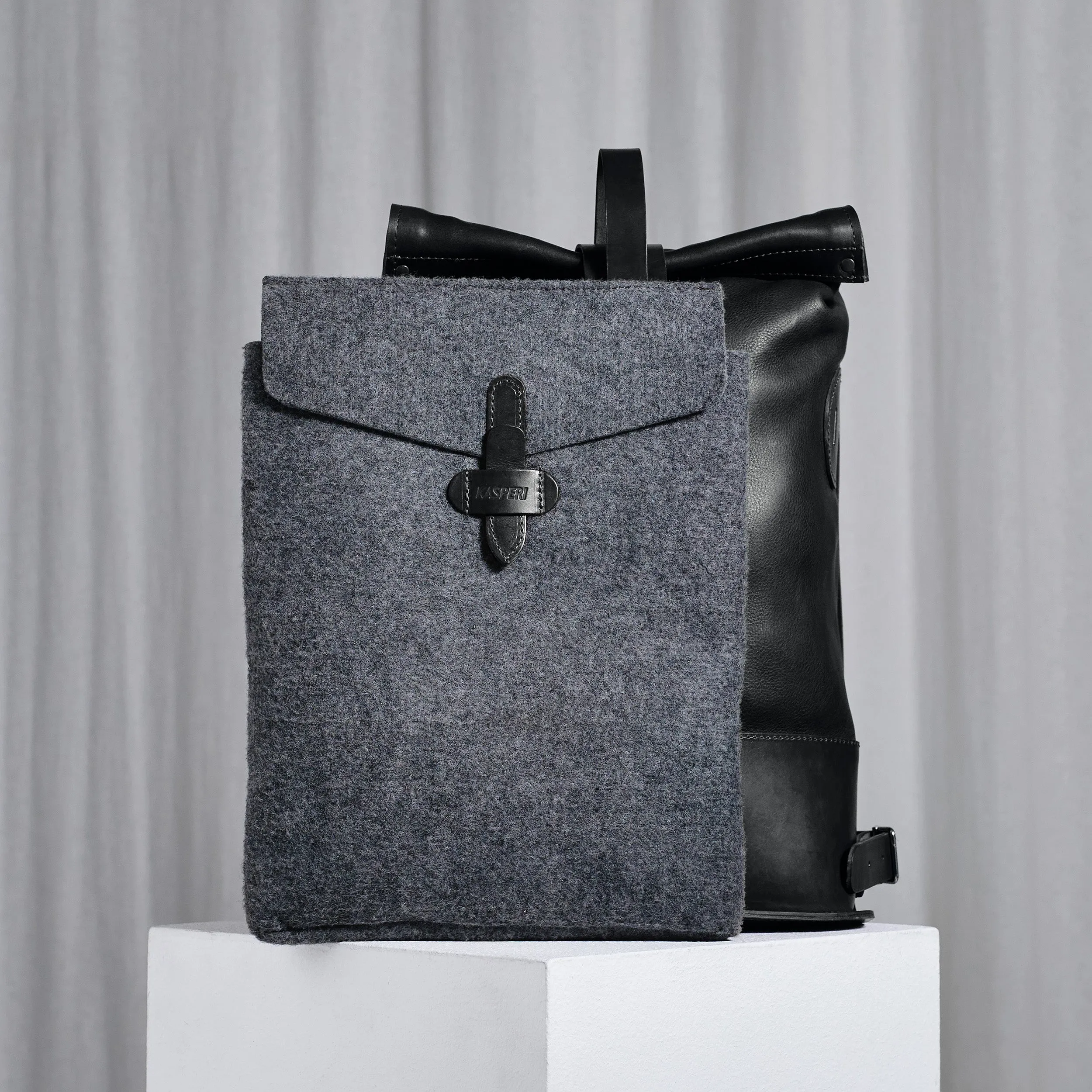 Black Small Fold Top – Leather Backpack