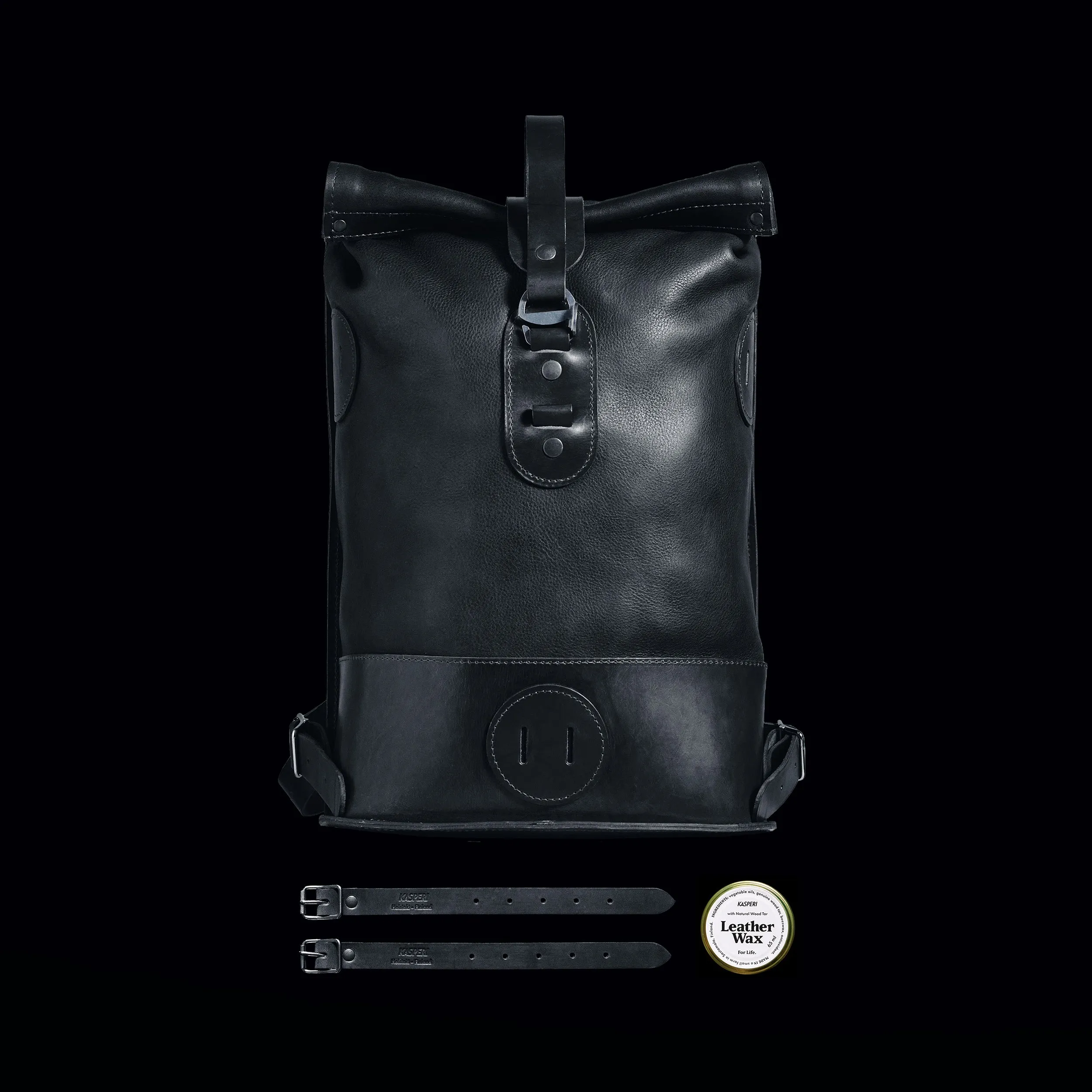 Black Small Fold Top – Leather Backpack