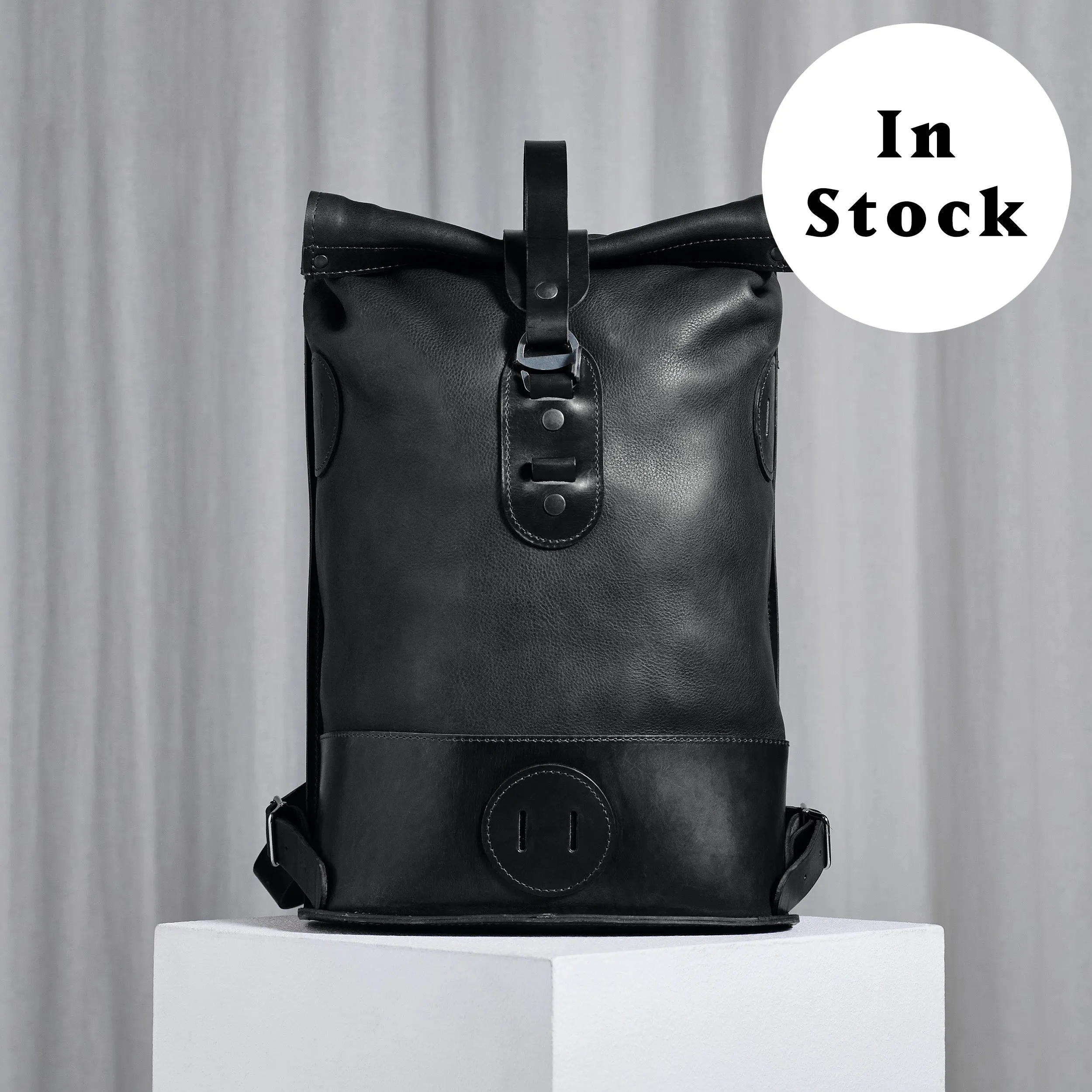 Black Small Fold Top – Leather Backpack