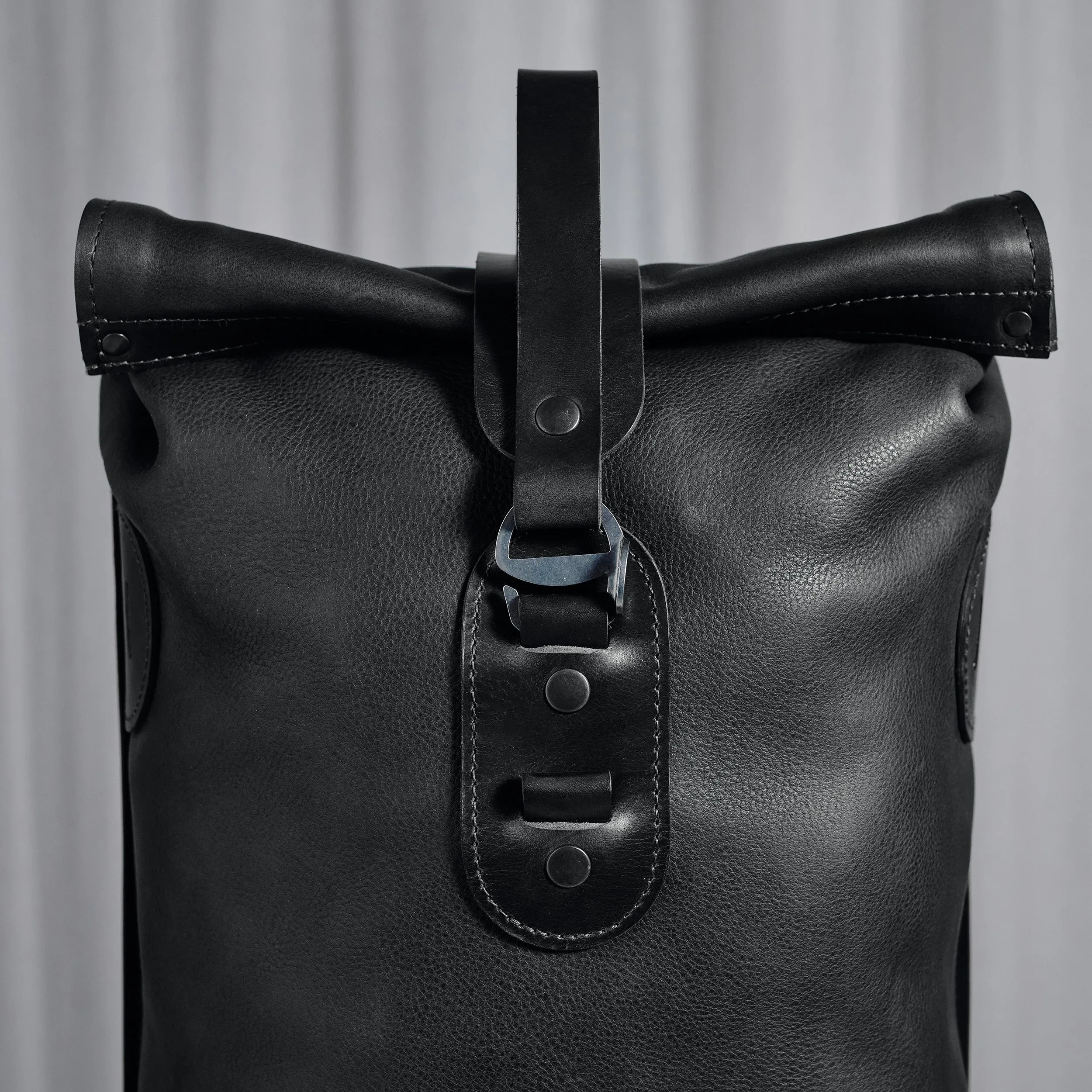 Black Small Fold Top – Leather Backpack