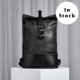 Black Small Fold Top – Leather Backpack