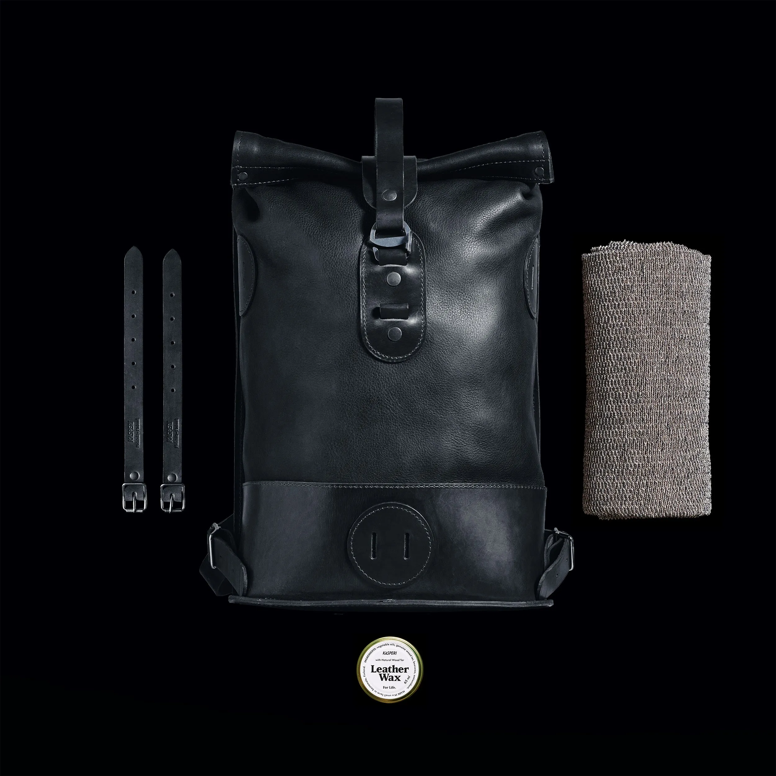 Black Small Fold Top – Leather Backpack