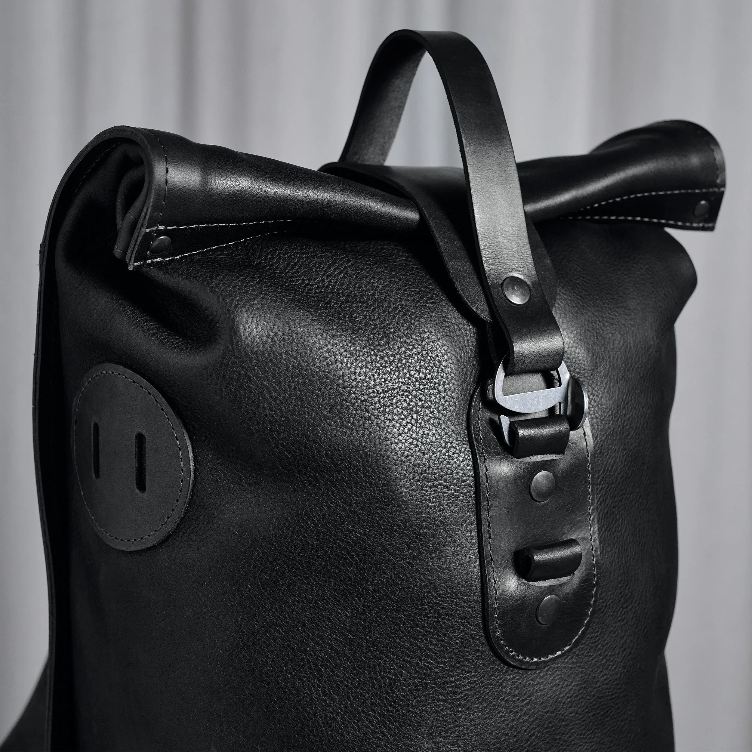 Black Small Fold Top – Leather Backpack