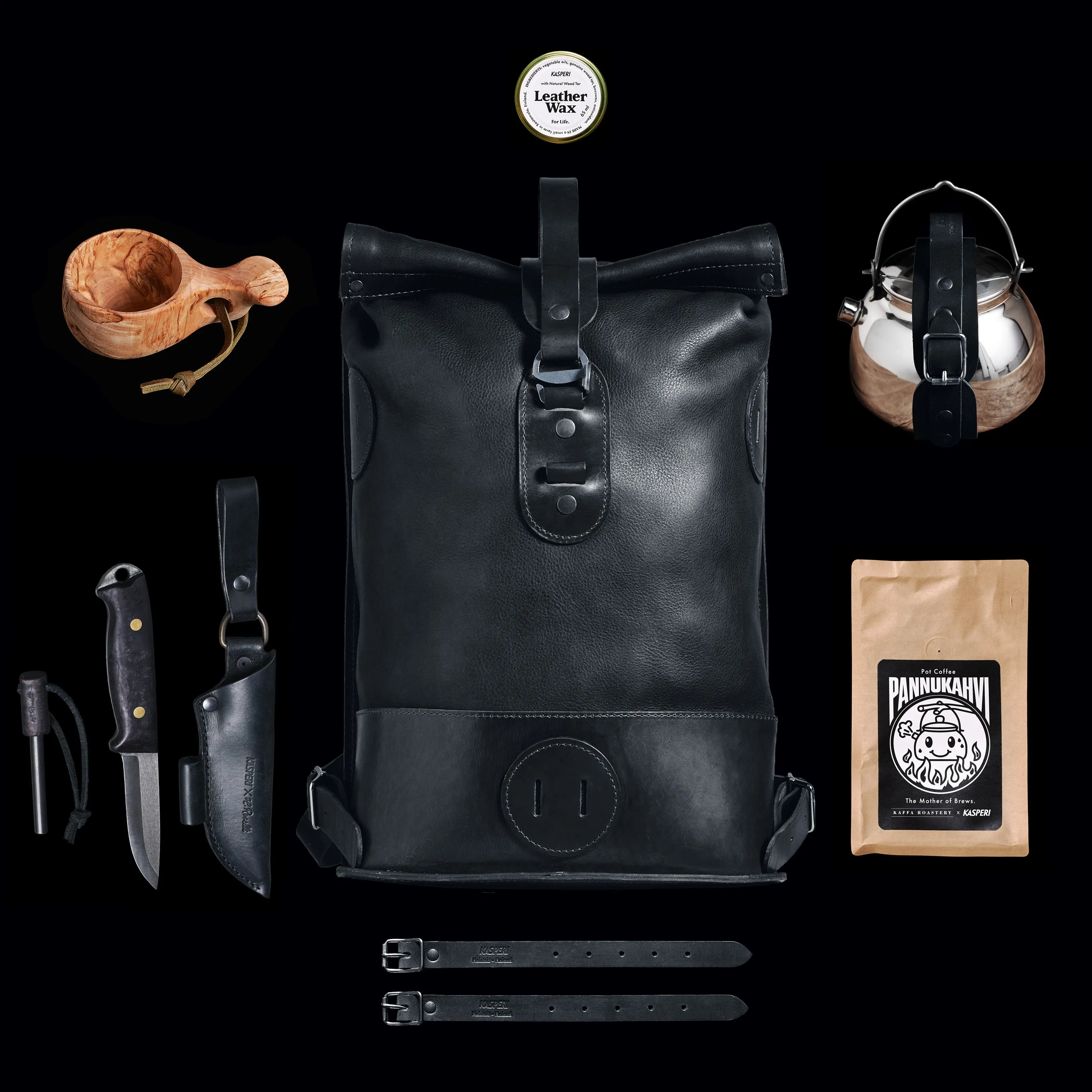 Black Small Fold Top – Leather Backpack