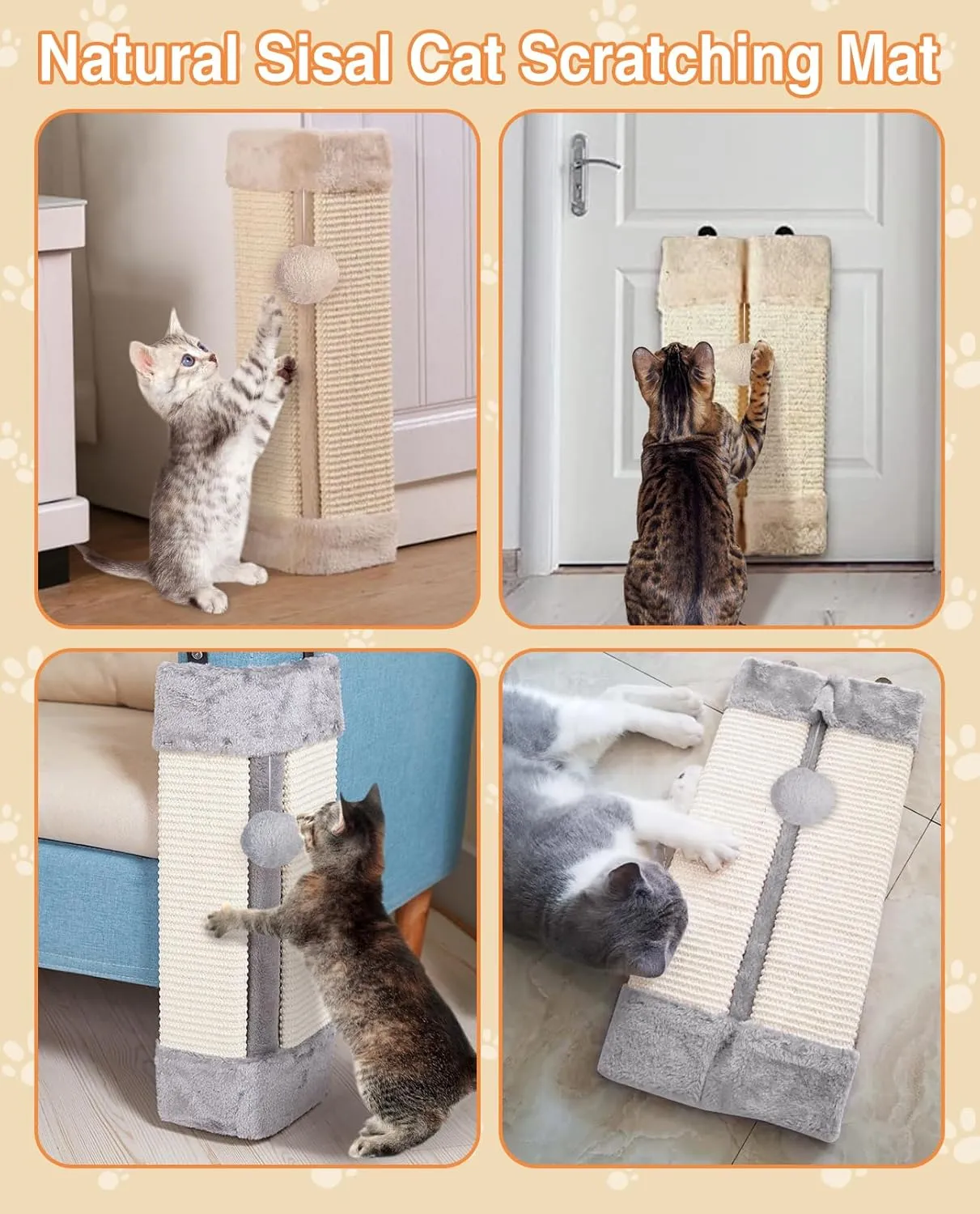 BNOSDM 3 Pack Corner Wall Cat Scratcher Corners Pet Scratch Pad for Cats Vertical Scratching Board Sisal Protector Furniture Pet Wear Resistant Mat for Door Sofa (Beige)