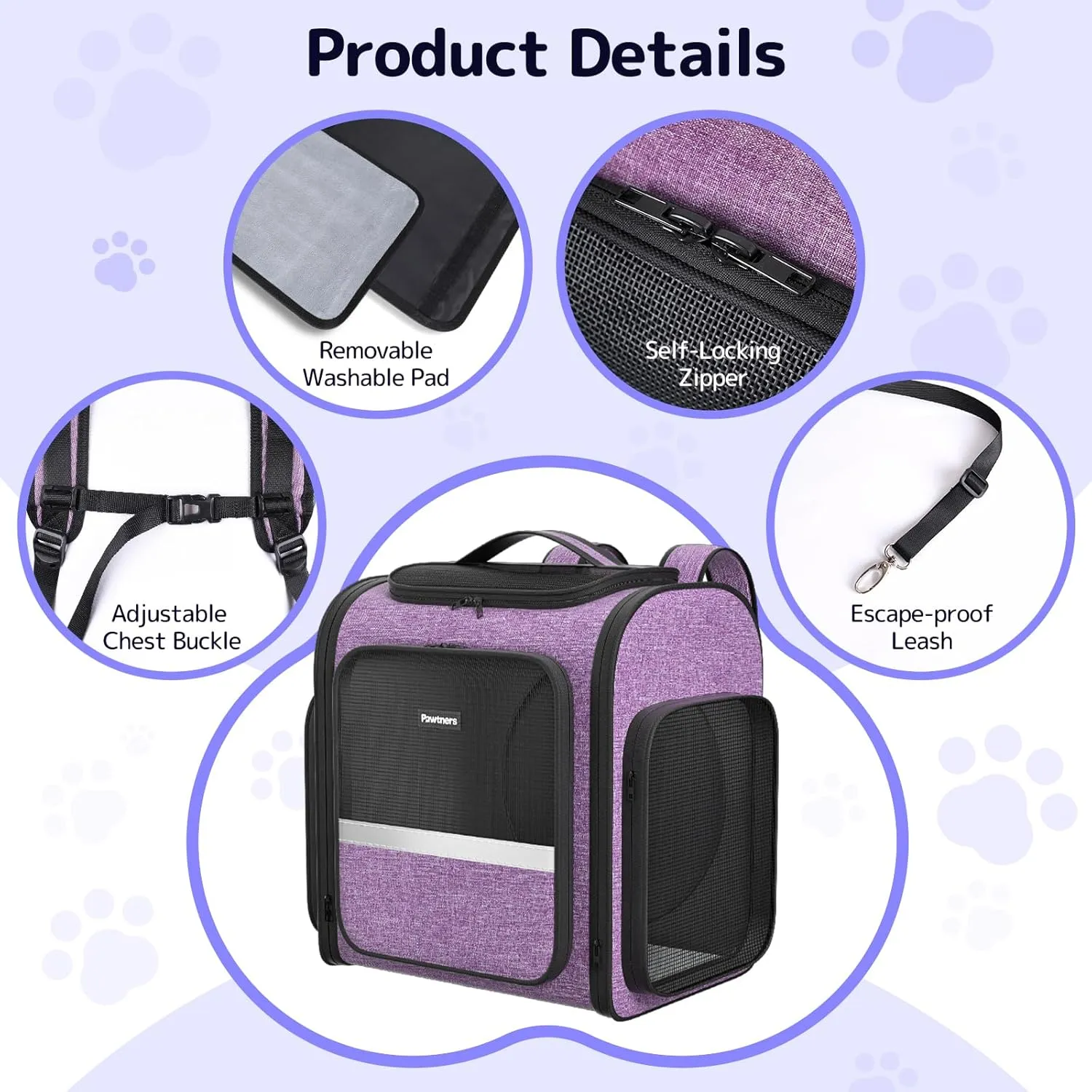 Cat Carrier Backpacks Pawtners Expandable Cat Backpack with Breathable Mesh, Pet Carrier Backpack for Cats Small Dogs Puppies Up to 18 Lbs, Dog Carrier Backpack for Travel Hiking Camping Outdoor