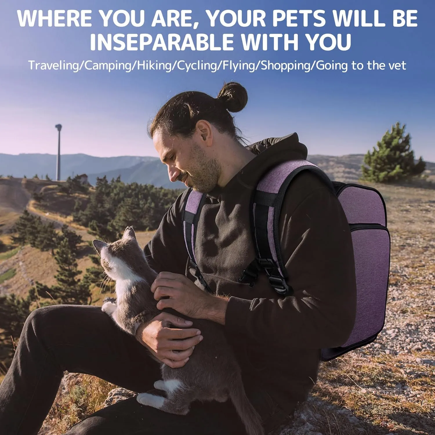 Cat Carrier Backpacks Pawtners Expandable Cat Backpack with Breathable Mesh, Pet Carrier Backpack for Cats Small Dogs Puppies Up to 18 Lbs, Dog Carrier Backpack for Travel Hiking Camping Outdoor
