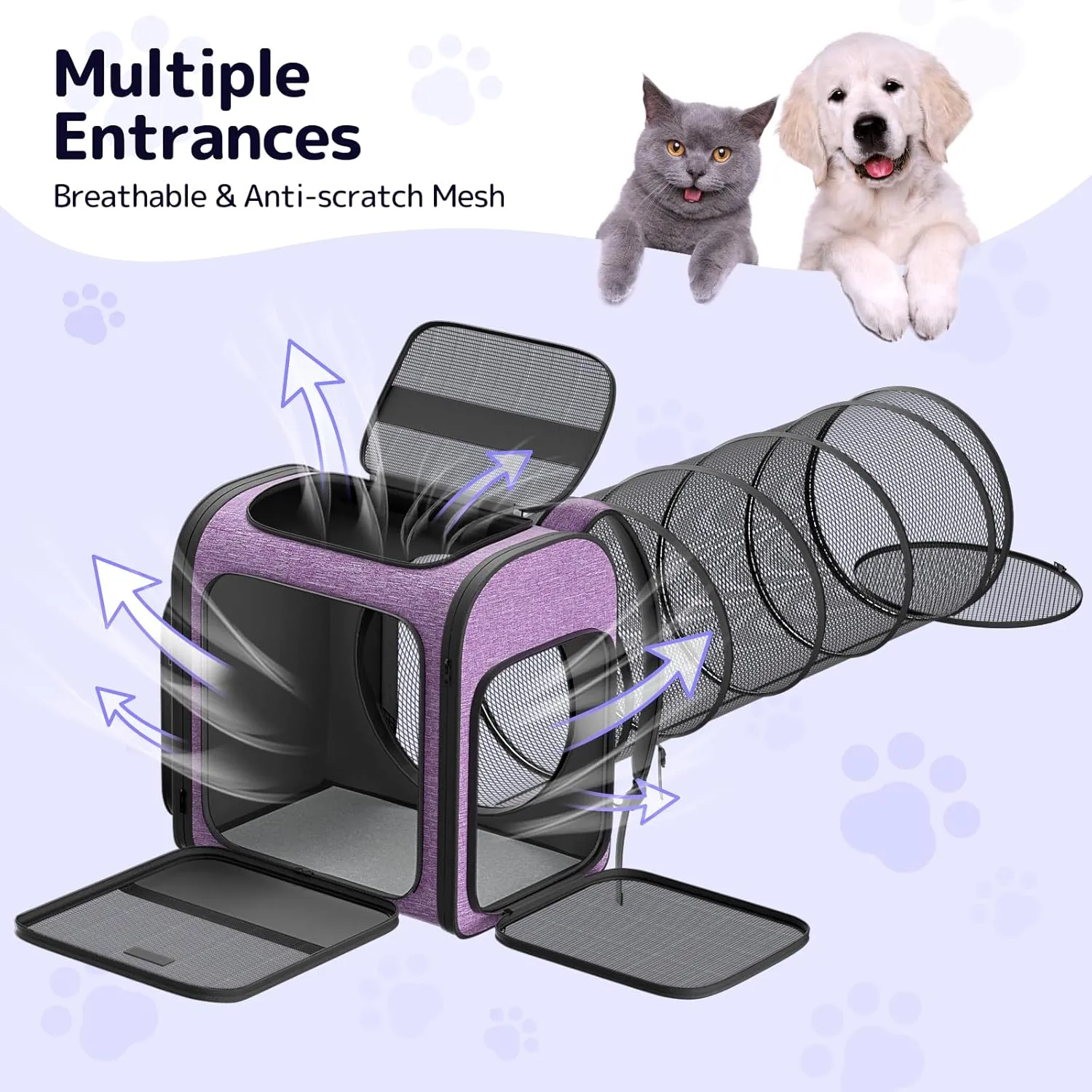 Cat Carrier Backpacks Pawtners Expandable Cat Backpack with Breathable Mesh, Pet Carrier Backpack for Cats Small Dogs Puppies Up to 18 Lbs, Dog Carrier Backpack for Travel Hiking Camping Outdoor