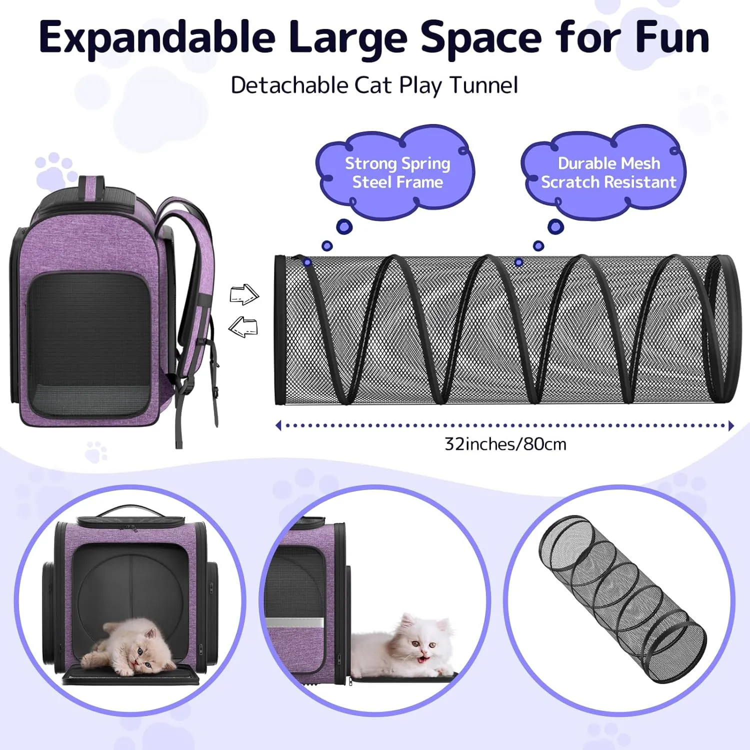 Cat Carrier Backpacks Pawtners Expandable Cat Backpack with Breathable Mesh, Pet Carrier Backpack for Cats Small Dogs Puppies Up to 18 Lbs, Dog Carrier Backpack for Travel Hiking Camping Outdoor