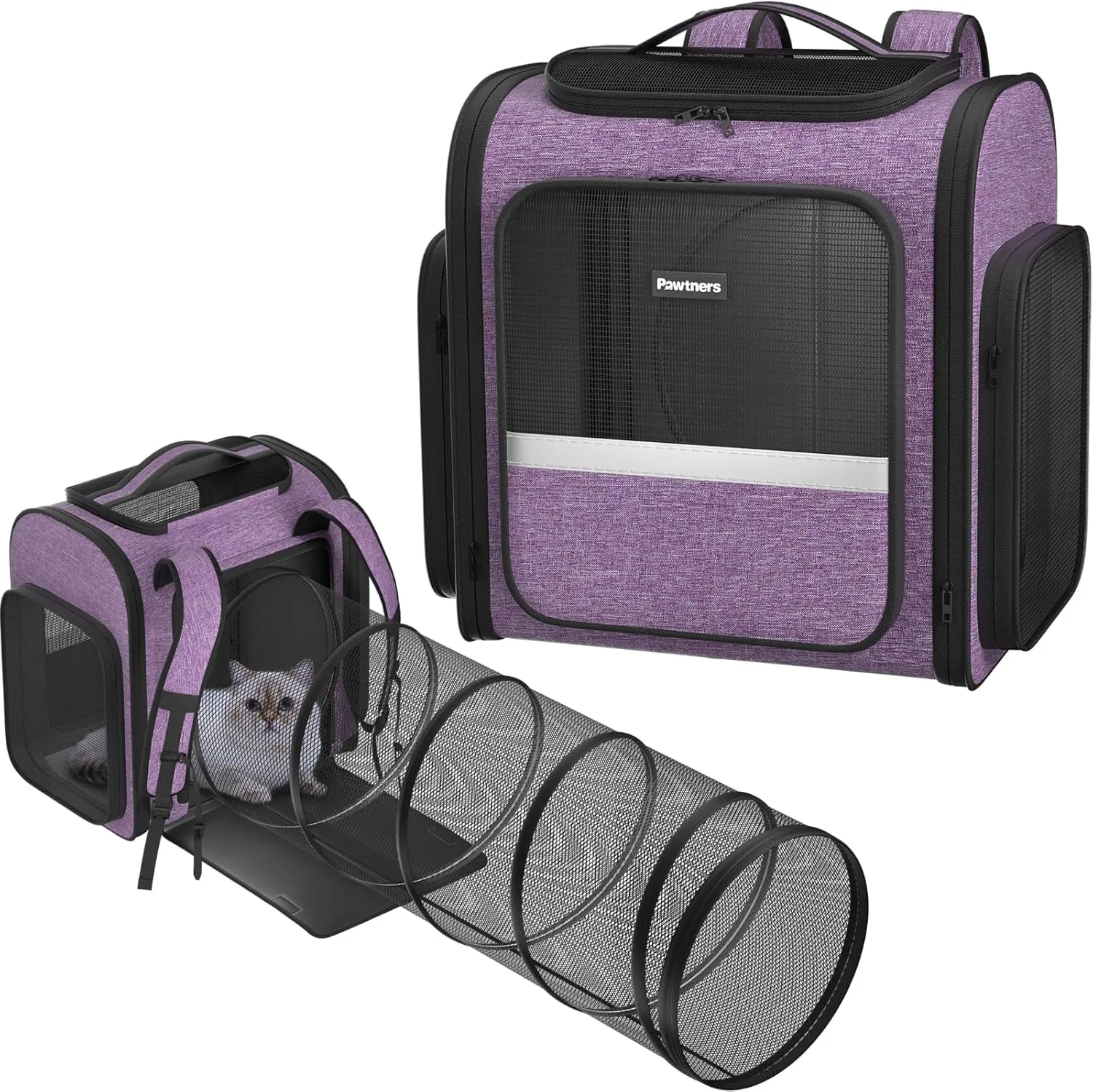 Cat Carrier Backpacks Pawtners Expandable Cat Backpack with Breathable Mesh, Pet Carrier Backpack for Cats Small Dogs Puppies Up to 18 Lbs, Dog Carrier Backpack for Travel Hiking Camping Outdoor