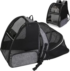 Cat Carrier Expandable Backpack, Airline Approved Pet Carriers for Small Dogs, Large Cat Bag Carrier, Foldable Collapsible Travel Bookbag for Carrying Cats Puppy Kitten Bunny Bird Chicken (Black)