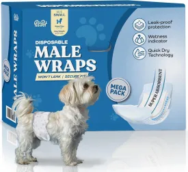 Comfortable Male Dog Diapers - 50-Pack Super Absorbent Disposable Male Dog Wraps- FlashDry Gel Technology, Wetness Indicator Doggie Diapers- Leakproof Belly Wraps for Incontinence, Excitable Urination