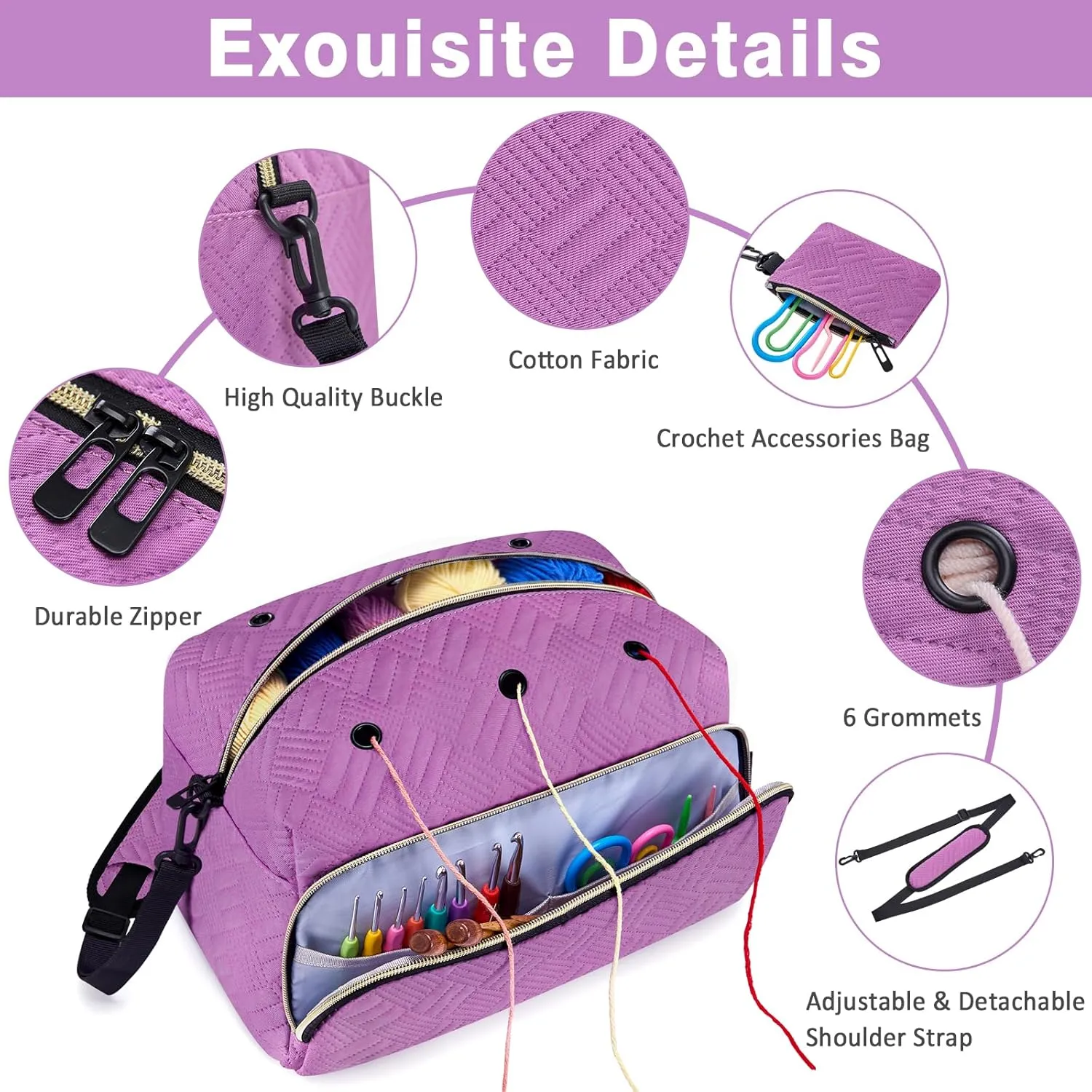 Crochet Yarn Knitting Bag 2 Pcs - IBFUN Yarn Storage Organizer Crocheting Bags for Beginners with Shoulder Strap for Knit Accessories Needles Hooks