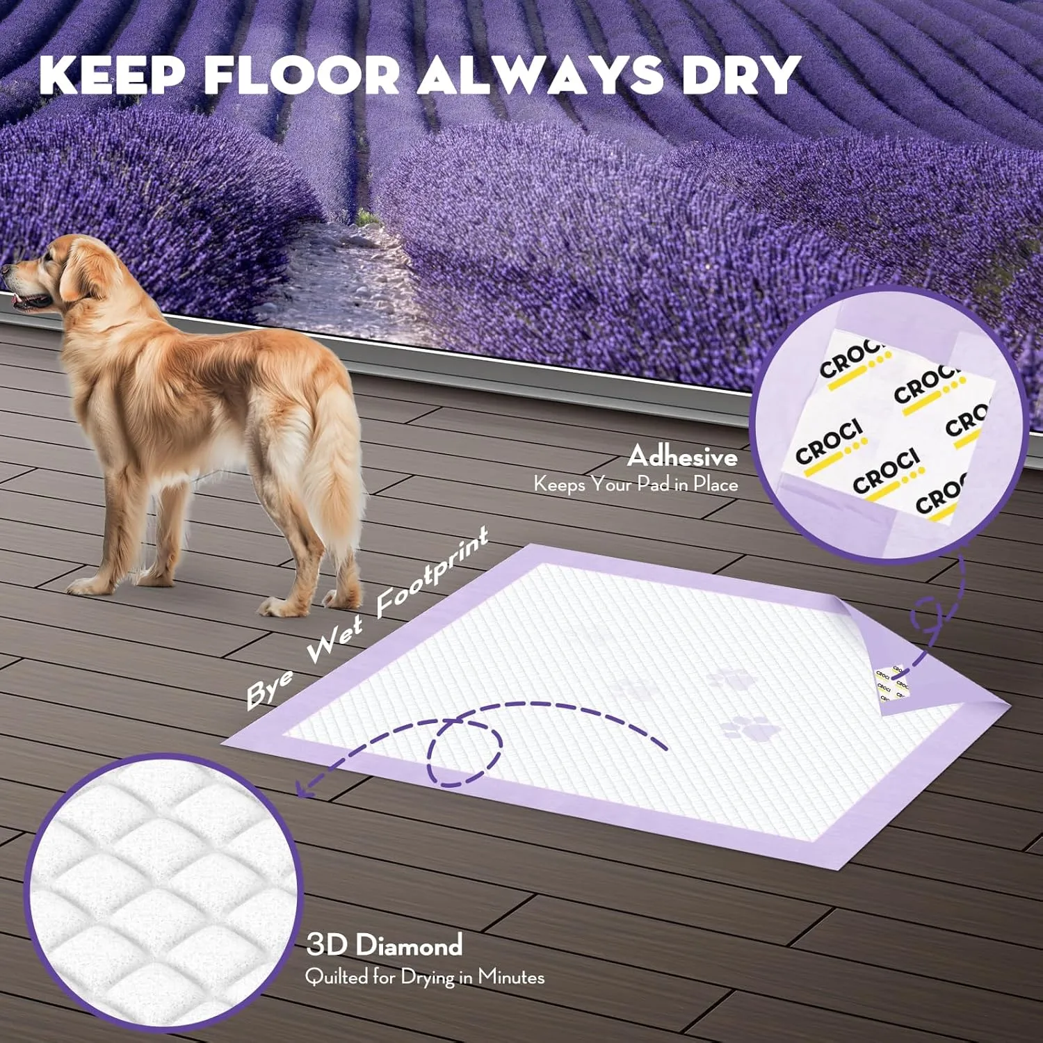 CROCI Dog Pads Lavender Scented 36x36in XXL Pee Pads with Odor Eliminating, Potty Pads Thicken Super Absorbent Up to 11 Cups Puppy Pads, Disposable (30 Counts)