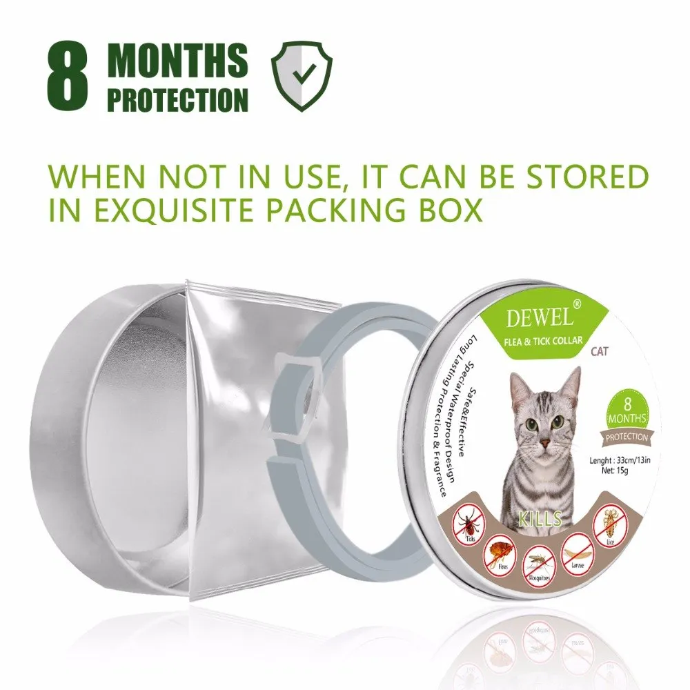 Dewel Summer Anti-insect Cat Dog Collar Anti Flea Mosquitoes Ticks Waterproof Cat Flea Collar for Pet 8 Months Protection