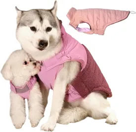 Dog Coat, Reversible Dual Waterproof Jacket, Reflective Winter Coat, Warm Cold Weather Coats Snow Jacket Vest, Dog Clothes with Adjustable Strap for Small Medium Large Dogs (Pink,L)