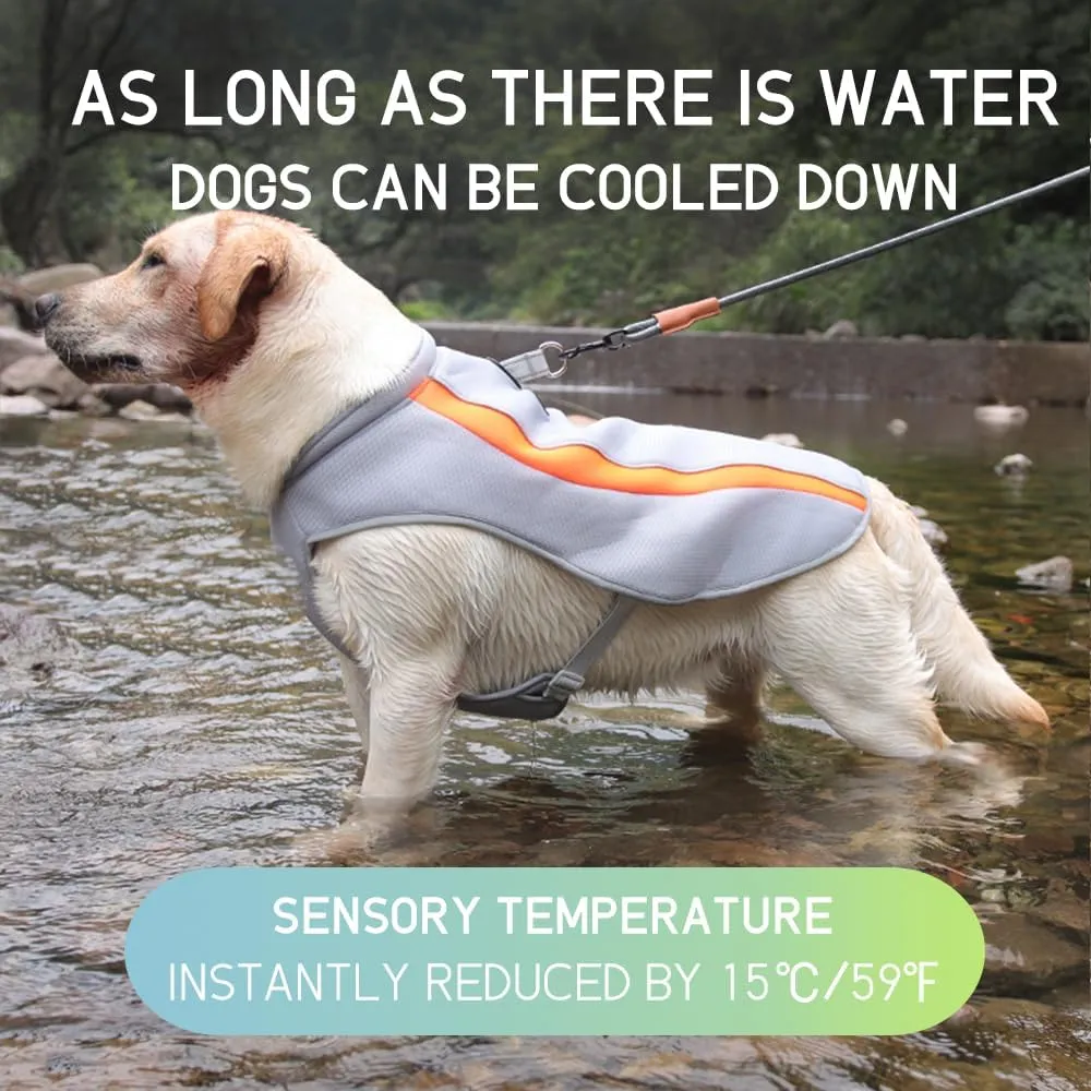 Dog Cooling Vest UV Protection, Lightweight Cooling Harness for Large Dogs with Evaporative Cool Technology for Training Camping, Orange, 3XL