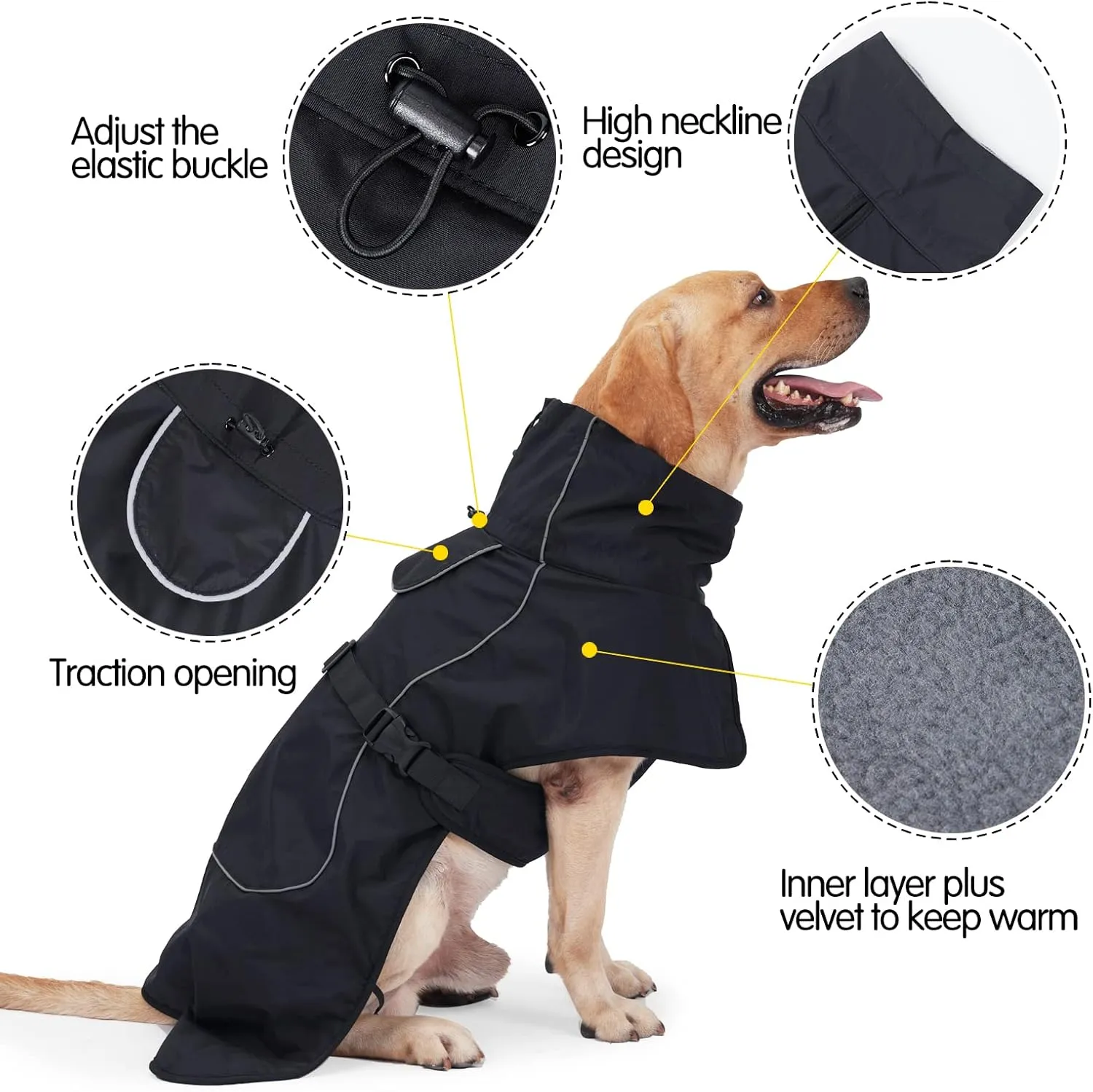 Dog Raincoat & Winter Jacket - Waterproof Windproof Reflective Coat with Warm Insulation, All-Weather Hiking Travel Gear for Indoor/Outdoor Use (Black, X-Small)