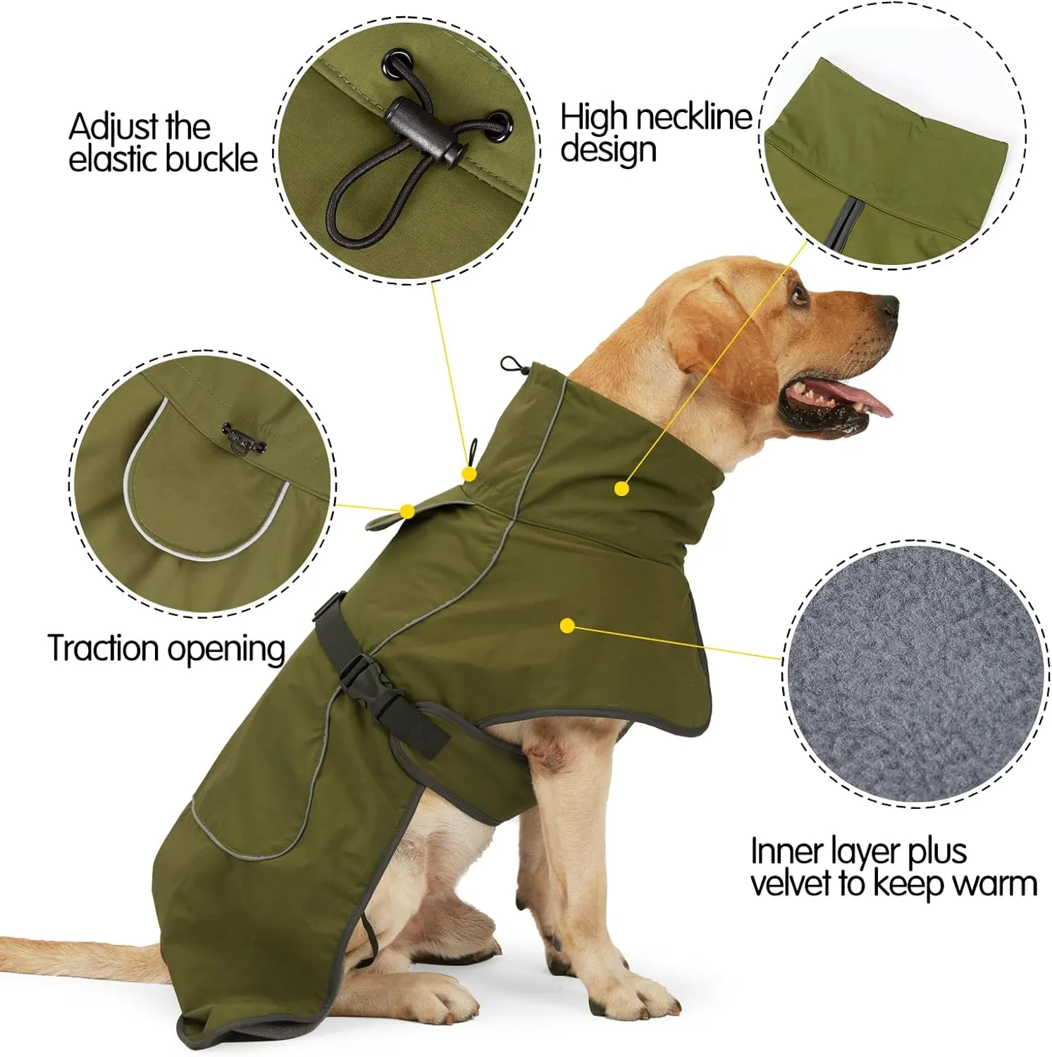Dog Raincoat & Winter Jacket - Waterproof Windproof Reflective Coat with Warm Insulation, All-Weather Hiking Travel Gear for Indoor/Outdoor Use (Military Green, X-Small)