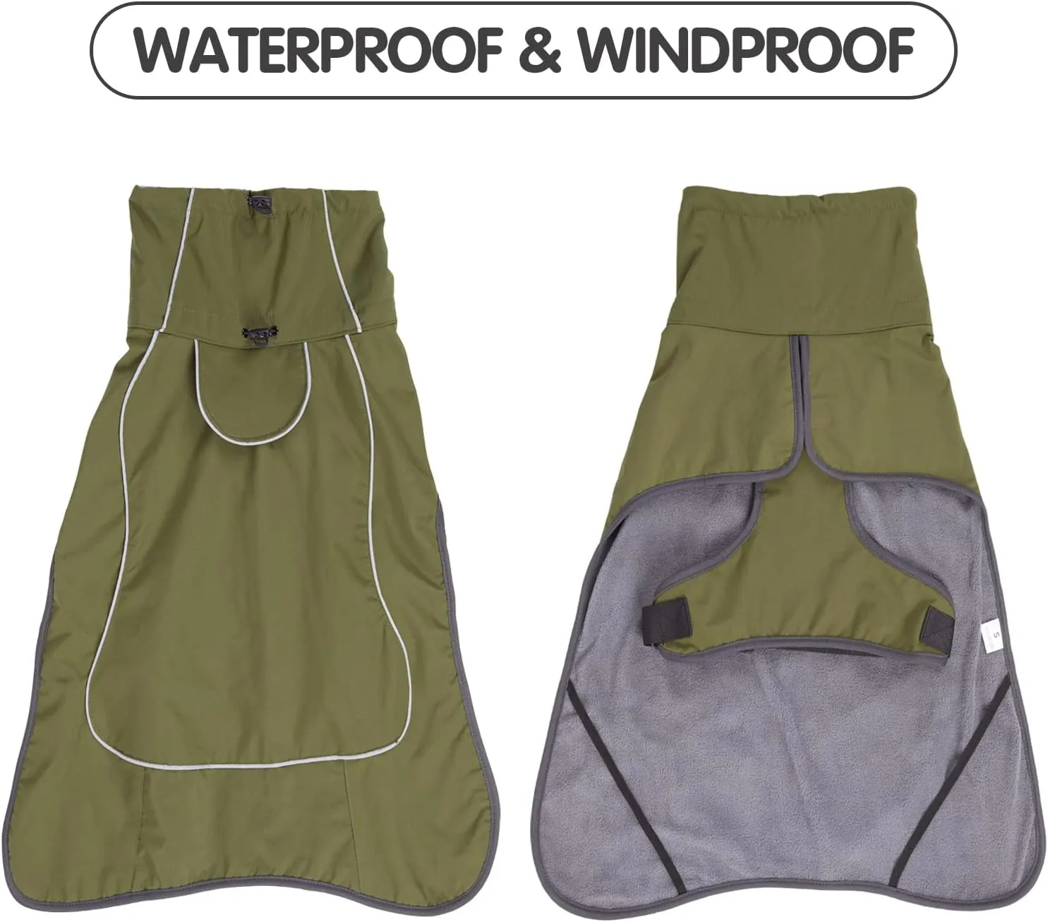 Dog Raincoat & Winter Jacket - Waterproof Windproof Reflective Coat with Warm Insulation, All-Weather Hiking Travel Gear for Indoor/Outdoor Use (Military Green, X-Small)