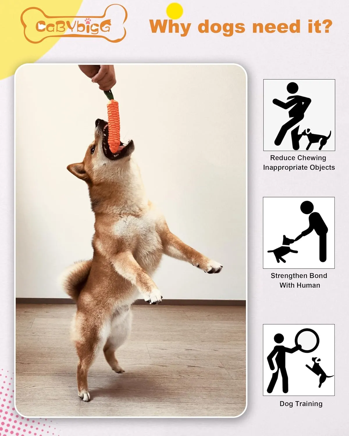 Dog Rope Toy,Tug of War Dog Toy,Puppy Teething Chews,Dog Chew Toys,Dog Toys for Small Dogs(Carrot New, Small)