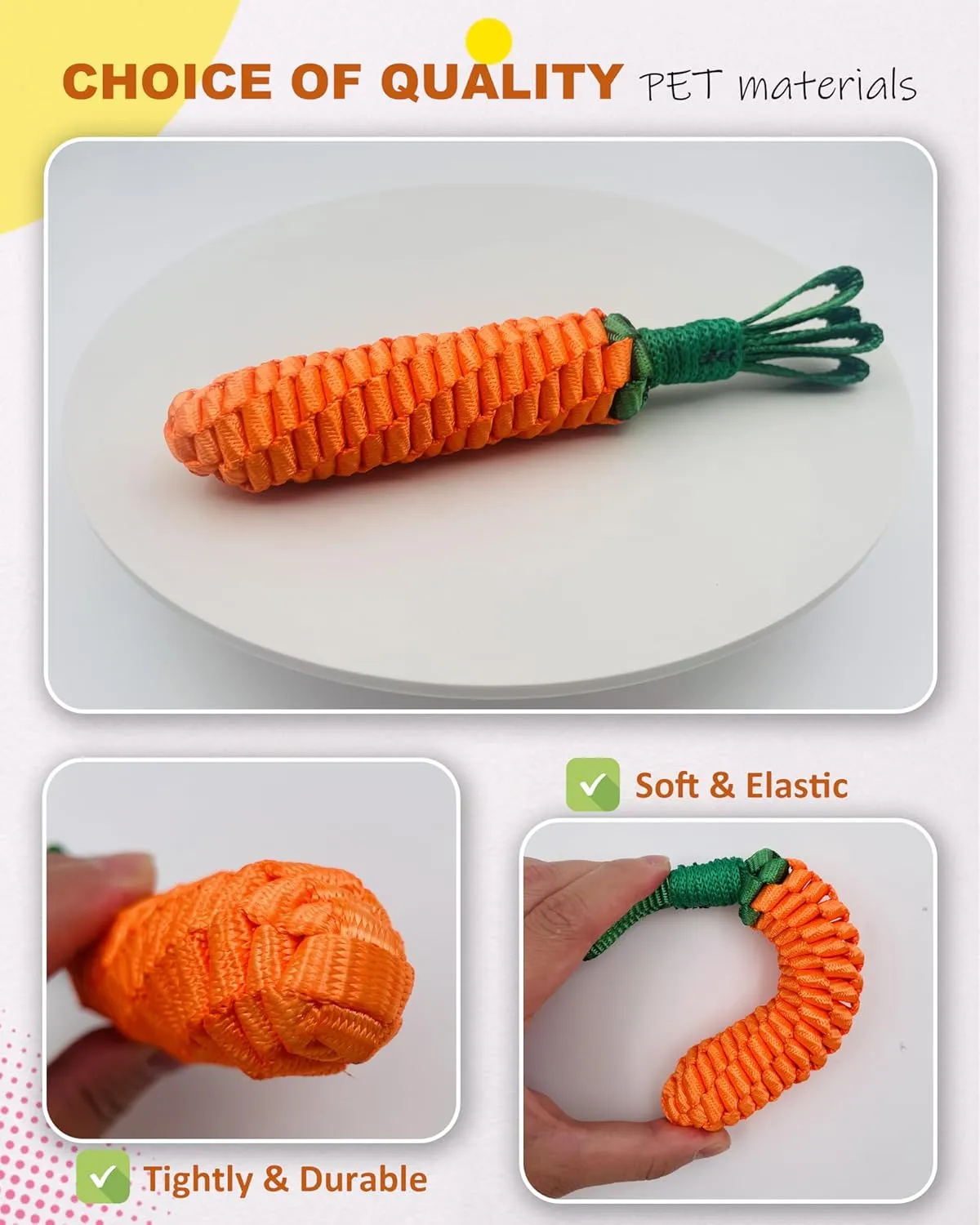 Dog Rope Toy,Tug of War Dog Toy,Puppy Teething Chews,Dog Chew Toys,Dog Toys for Small Dogs(Carrot New, Small)