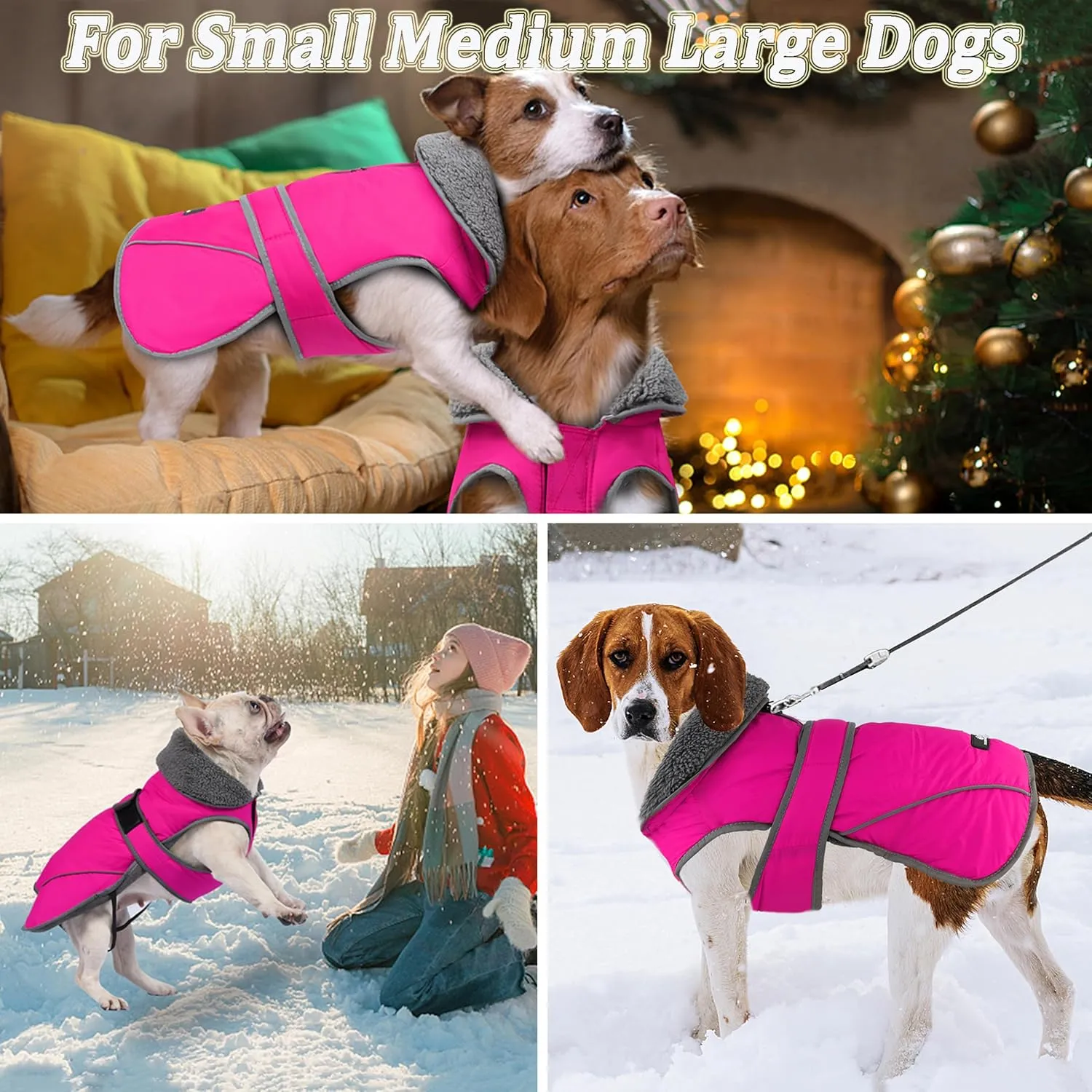 Dogcheer Dog Coat - Waterproof Winter Jacket with Leash Hole, Reflective, Adjustable, Snowsuit - Pink, M