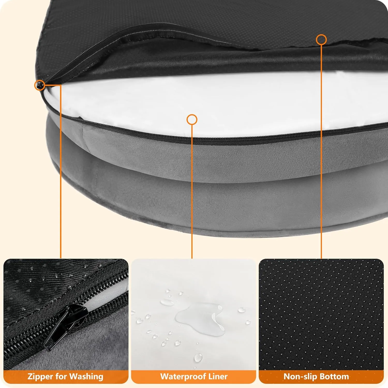 Dwanton Orthopedic Dog Bed for Medium Dogs, Waterproof Dog Sofa with Egg Foam Support, Washable Pet Bed with Four Sided Bolster Cushion, with Removable Cover & Non-Slip Bottom, 35 Inches, Medium Gray