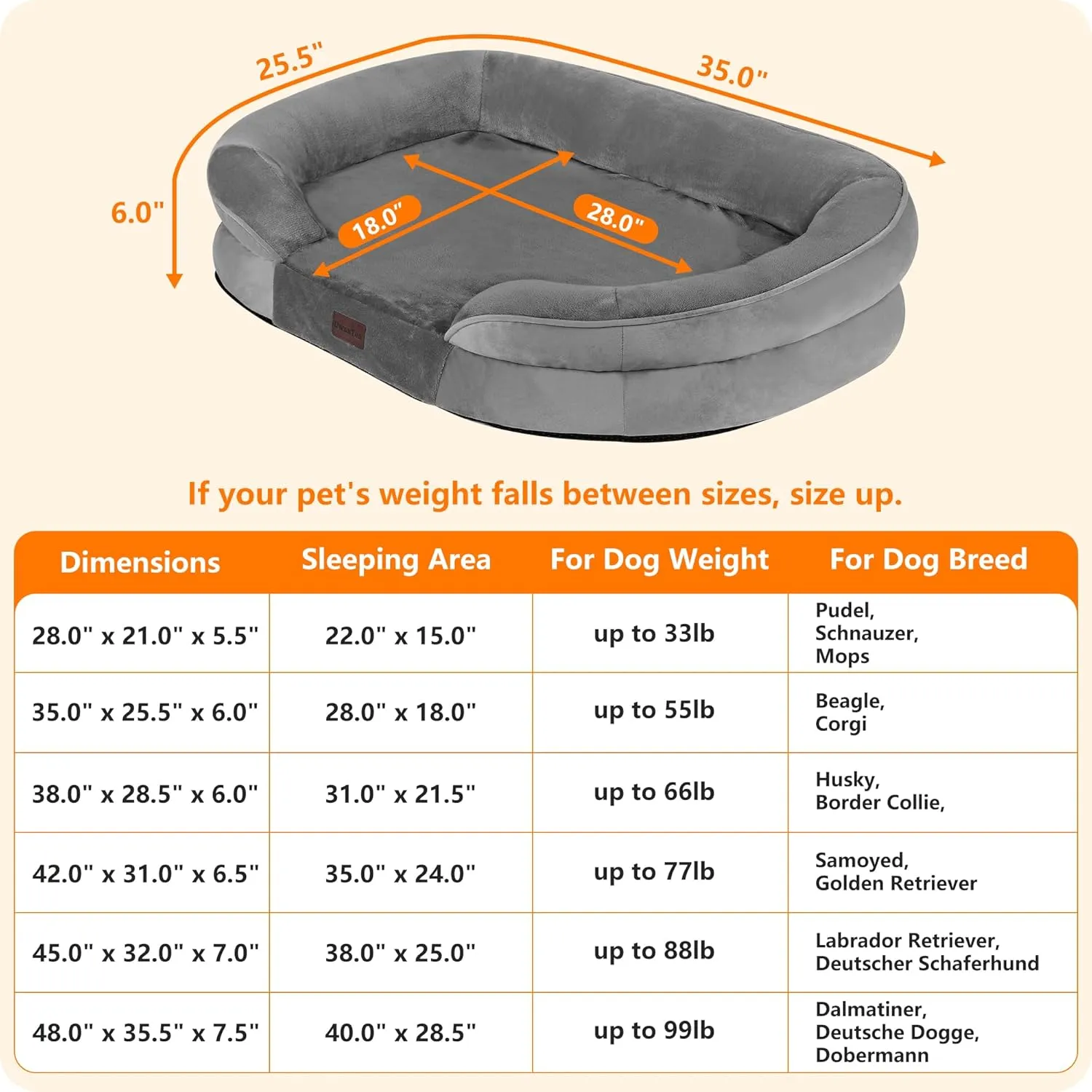 Dwanton Orthopedic Dog Bed for Medium Dogs, Waterproof Dog Sofa with Egg Foam Support, Washable Pet Bed with Four Sided Bolster Cushion, with Removable Cover & Non-Slip Bottom, 35 Inches, Medium Gray