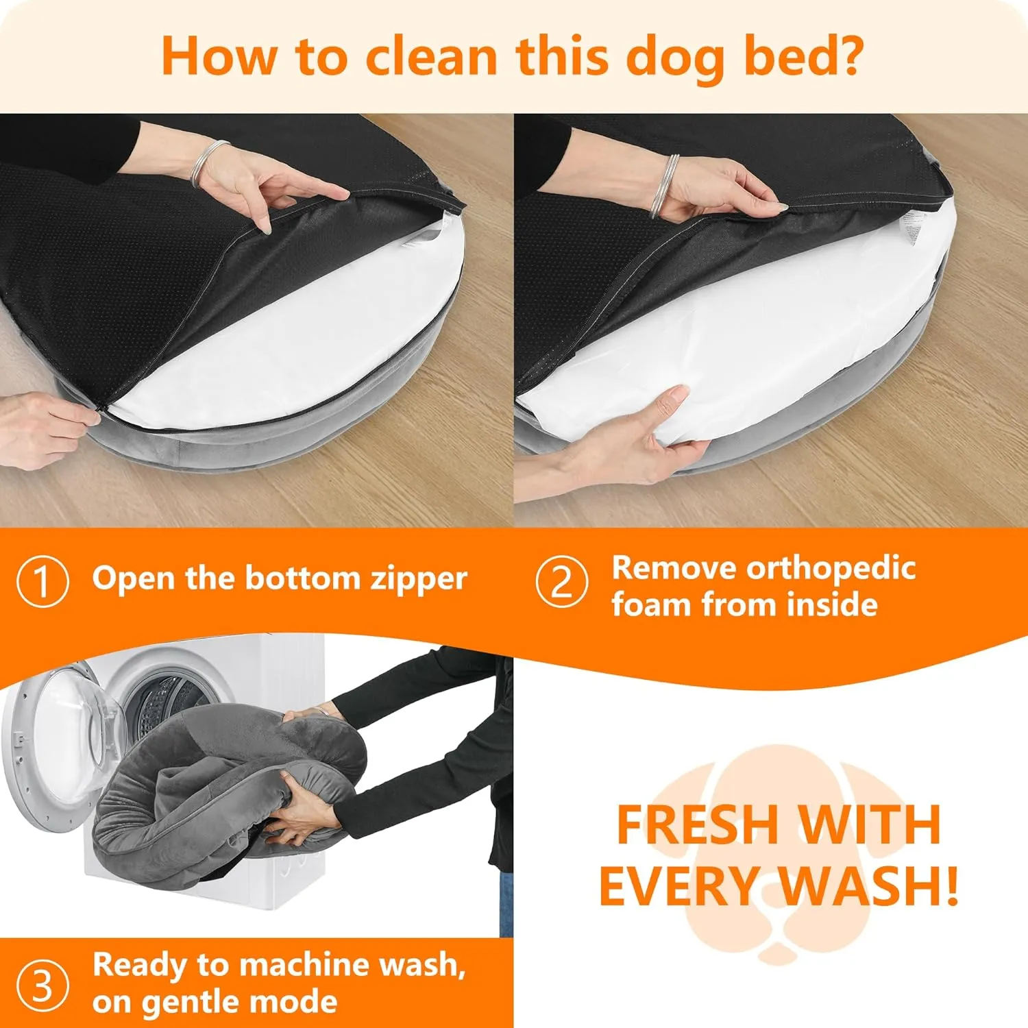Dwanton Orthopedic Dog Bed for Medium Dogs, Waterproof Dog Sofa with Egg Foam Support, Washable Pet Bed with Four Sided Bolster Cushion, with Removable Cover & Non-Slip Bottom, 35 Inches, Medium Gray