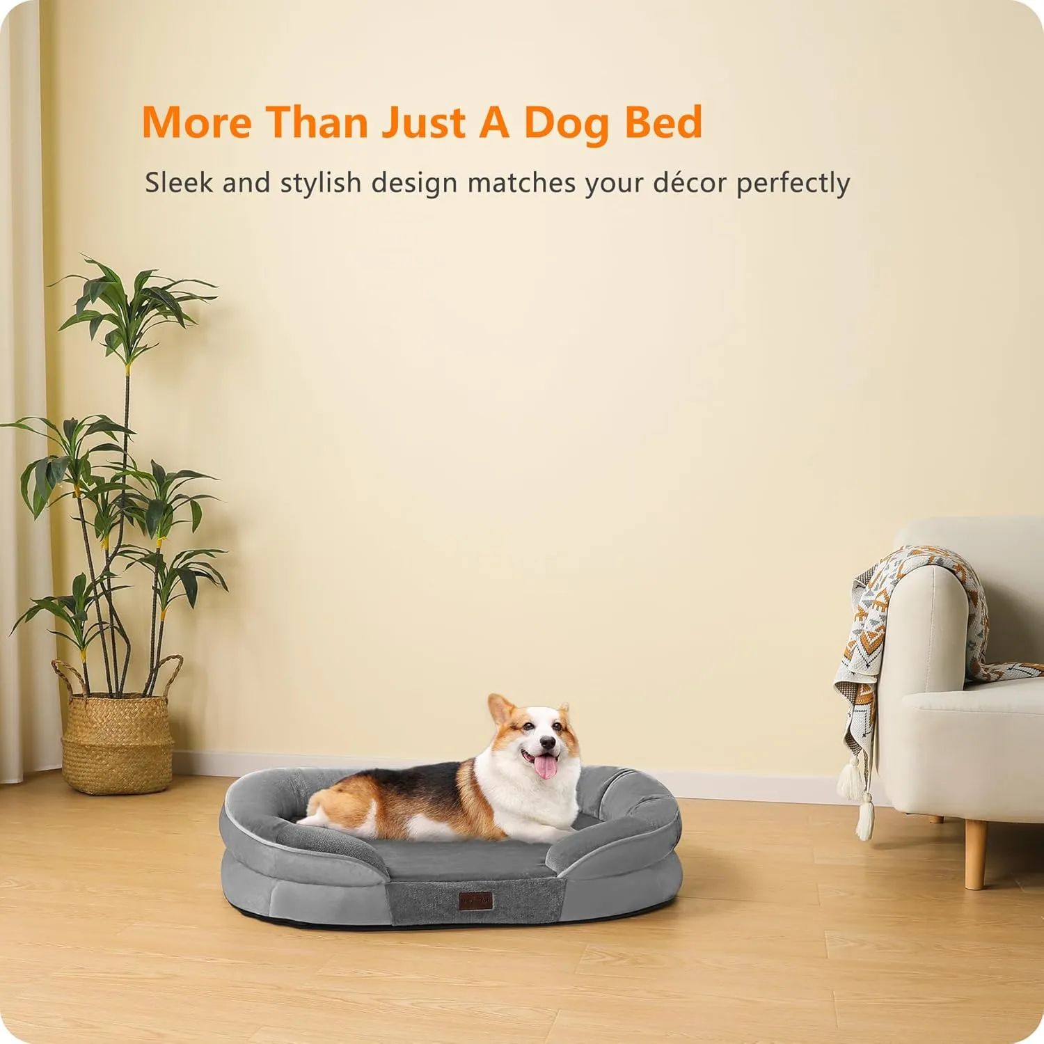 Dwanton Orthopedic Dog Bed for Medium Dogs, Waterproof Dog Sofa with Egg Foam Support, Washable Pet Bed with Four Sided Bolster Cushion, with Removable Cover & Non-Slip Bottom, 35 Inches, Medium Gray