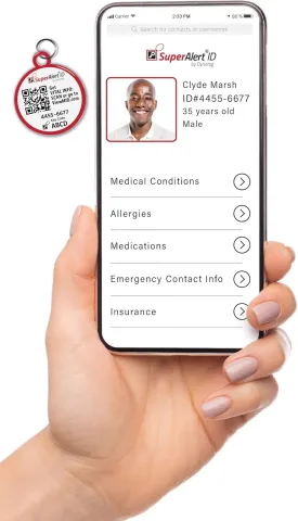 Dynotag Web Enabled Service Dog Smart Medical ID/Emergency Information - White Round Steel Tag - 30 mm. with DynoIQ & Lifetime Service.
