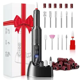 Electric Nail Drill Drill para Uas Profesional Portable Electric File Machine with 10 Attachments & 10 Sanding Bands Drill for Nails Kit for Acrylic Toe Nail Grinder for Thick Toenails (Black)