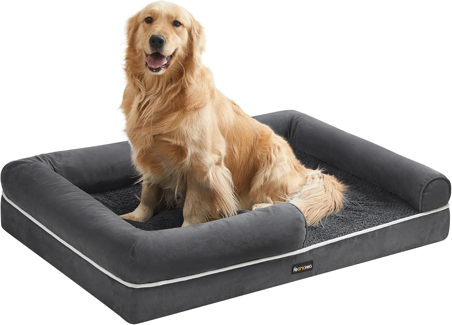 Feandrea Orthopedic Dog Bed - Large, Waterproof, Removable Washable Cover, Non-Slip Bottom, Raised Edges, 42 x 32 x 8 Inches, Dark Gray