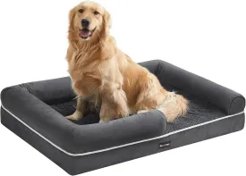 Feandrea Orthopedic Dog Bed - Large, Waterproof, Removable Washable Cover, Non-Slip Bottom, Raised Edges, 42 x 32 x 8 Inches, Dark Gray